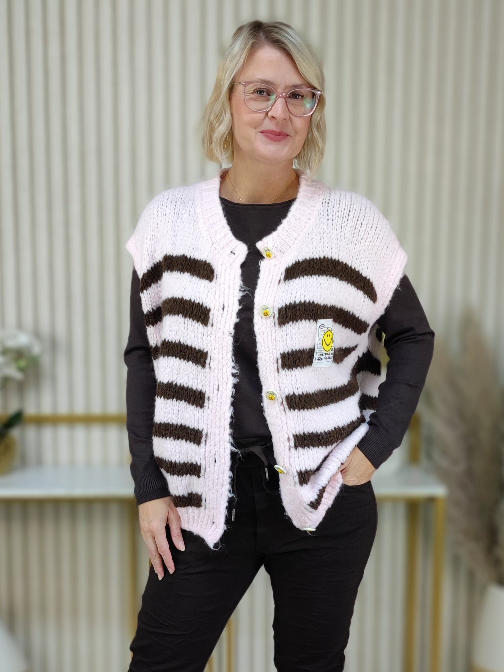 Kuschelige Weste "Smile" gestreift rosa/schoko (36-42)