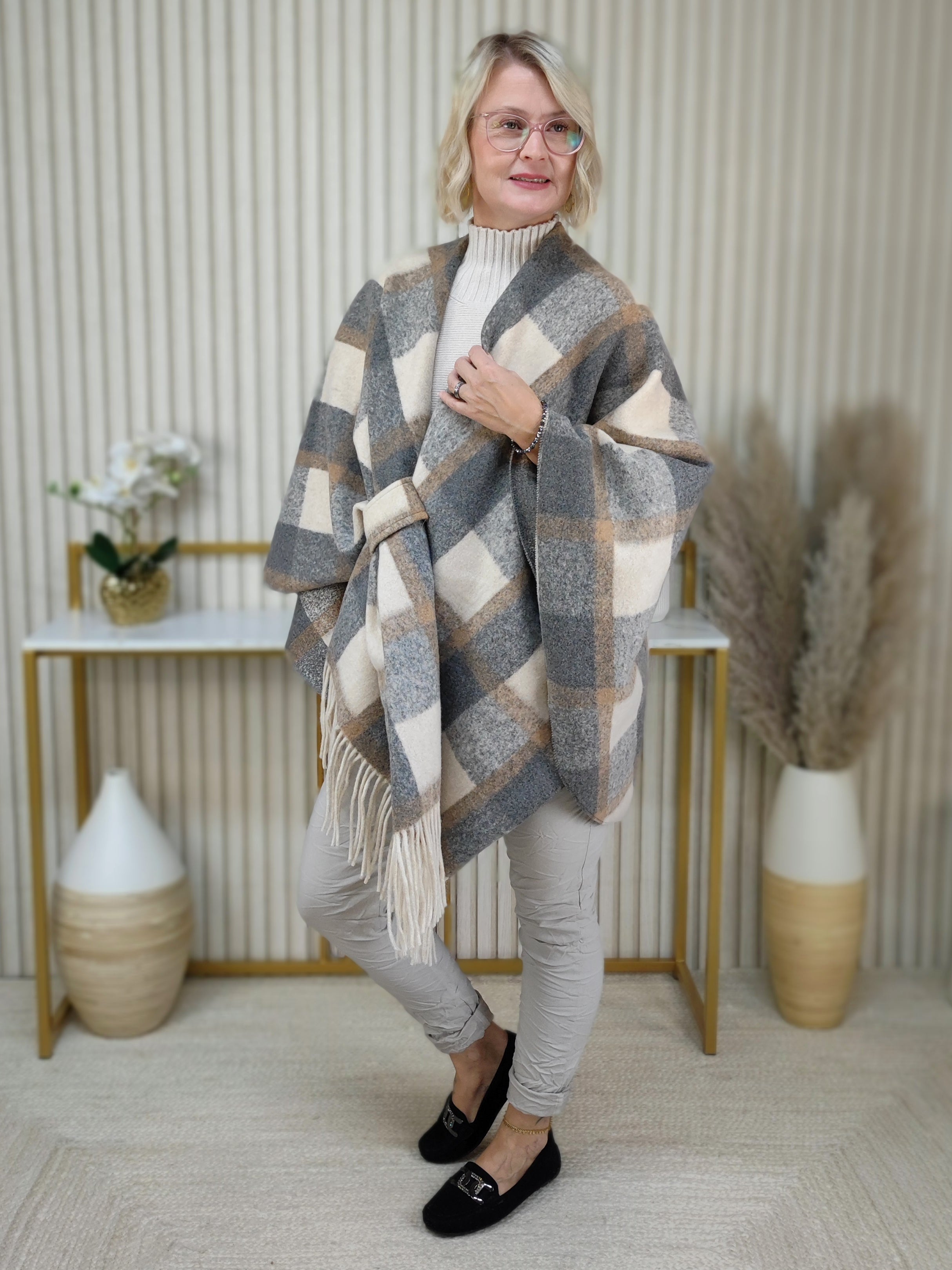 Poncho grau/beige (38-44)