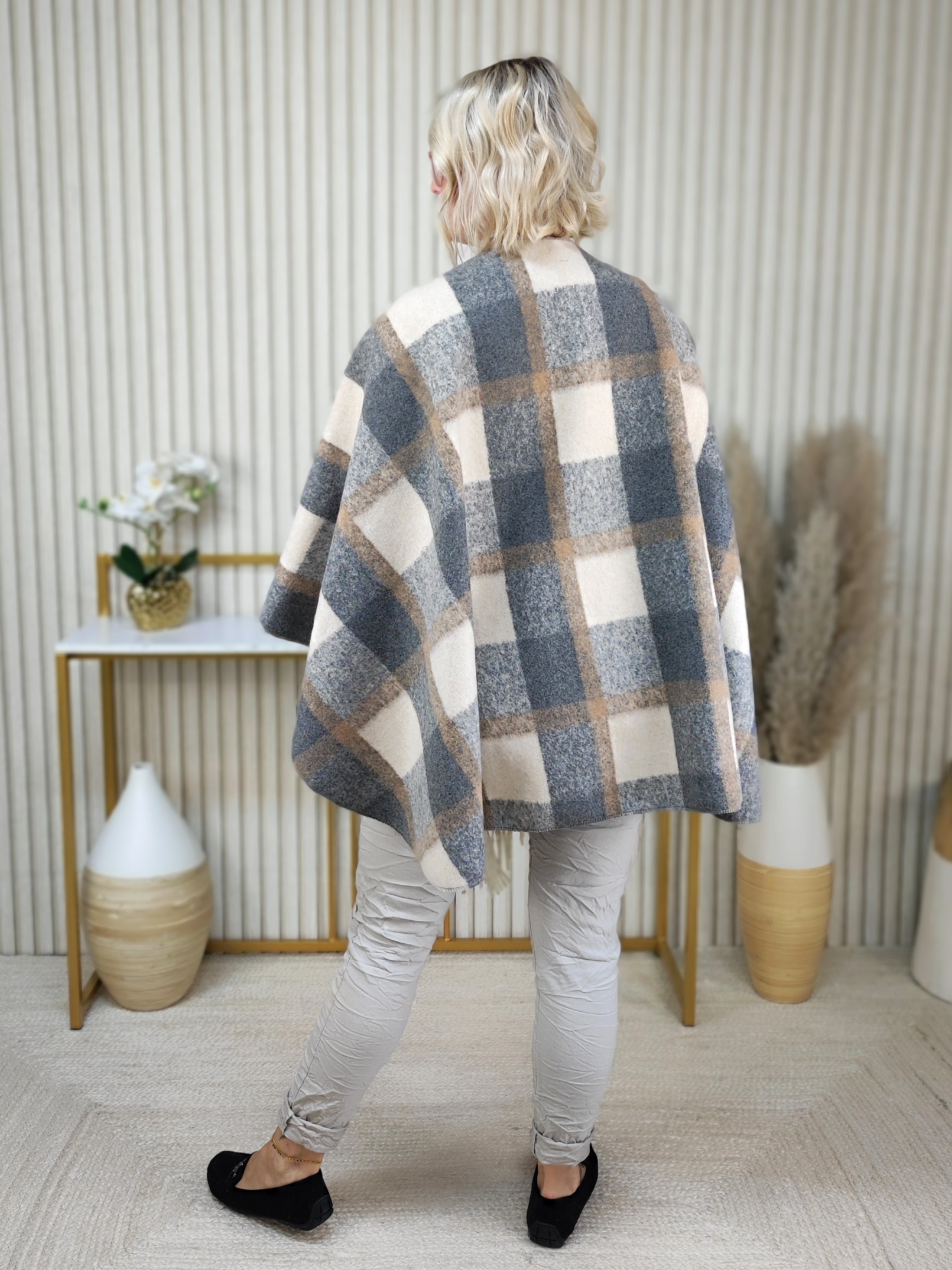 Poncho grau/beige (38-44)