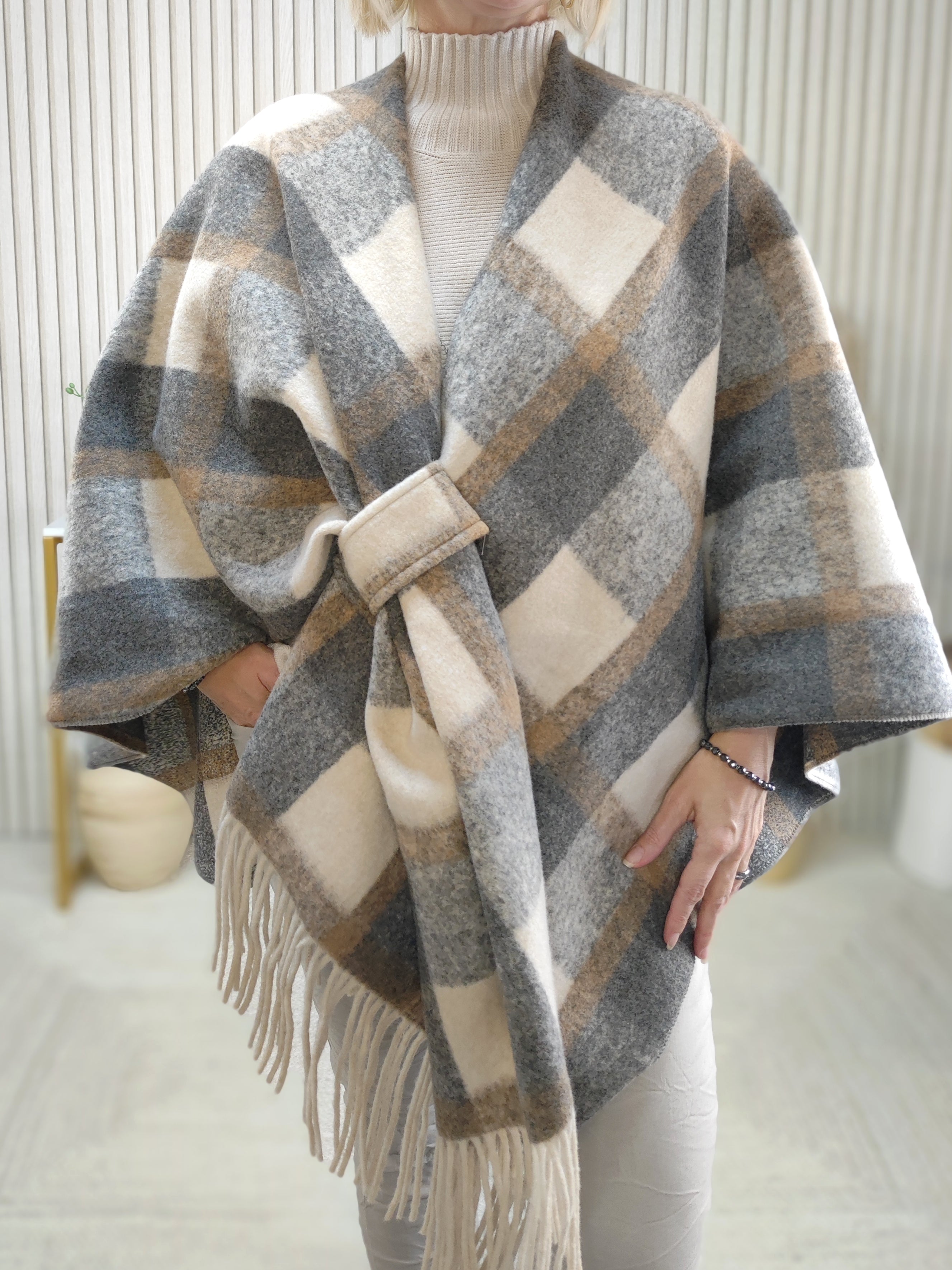 Poncho grau/beige (38-44)