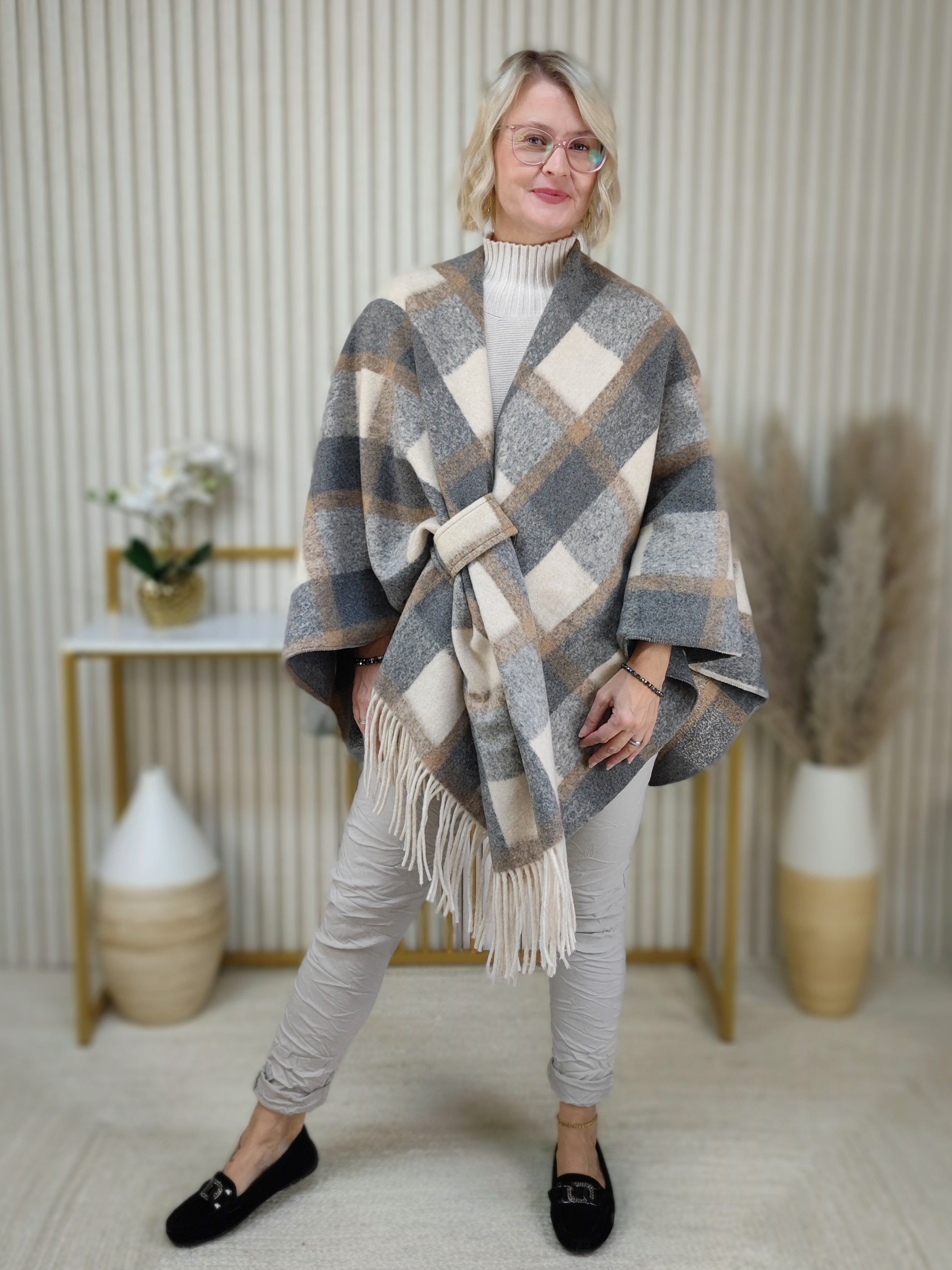 Poncho grau/beige (38-44)