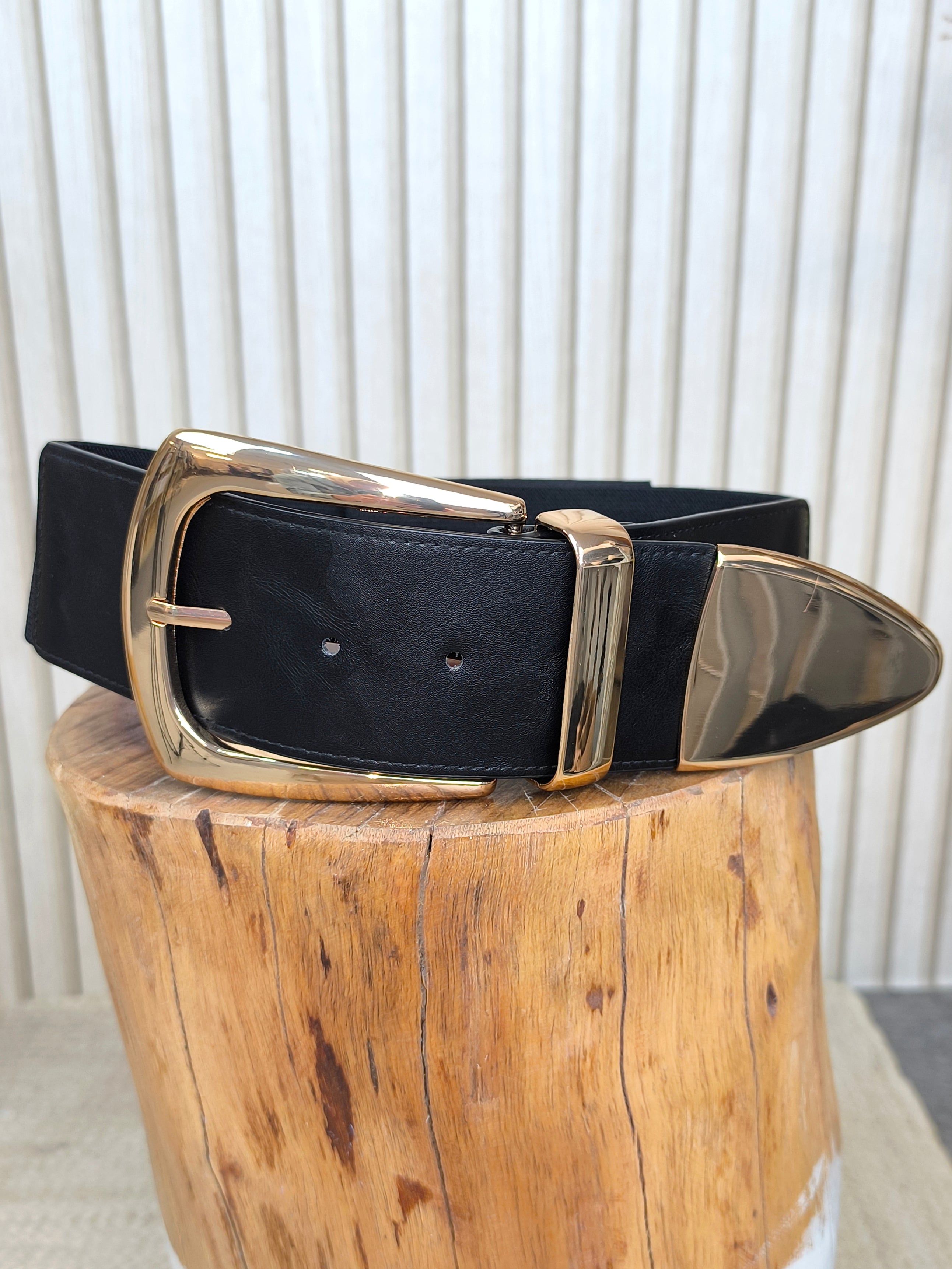 Stylischer Stretch Gürtel schwarz mit Schnalle in gold oder silber (80/85cm)
