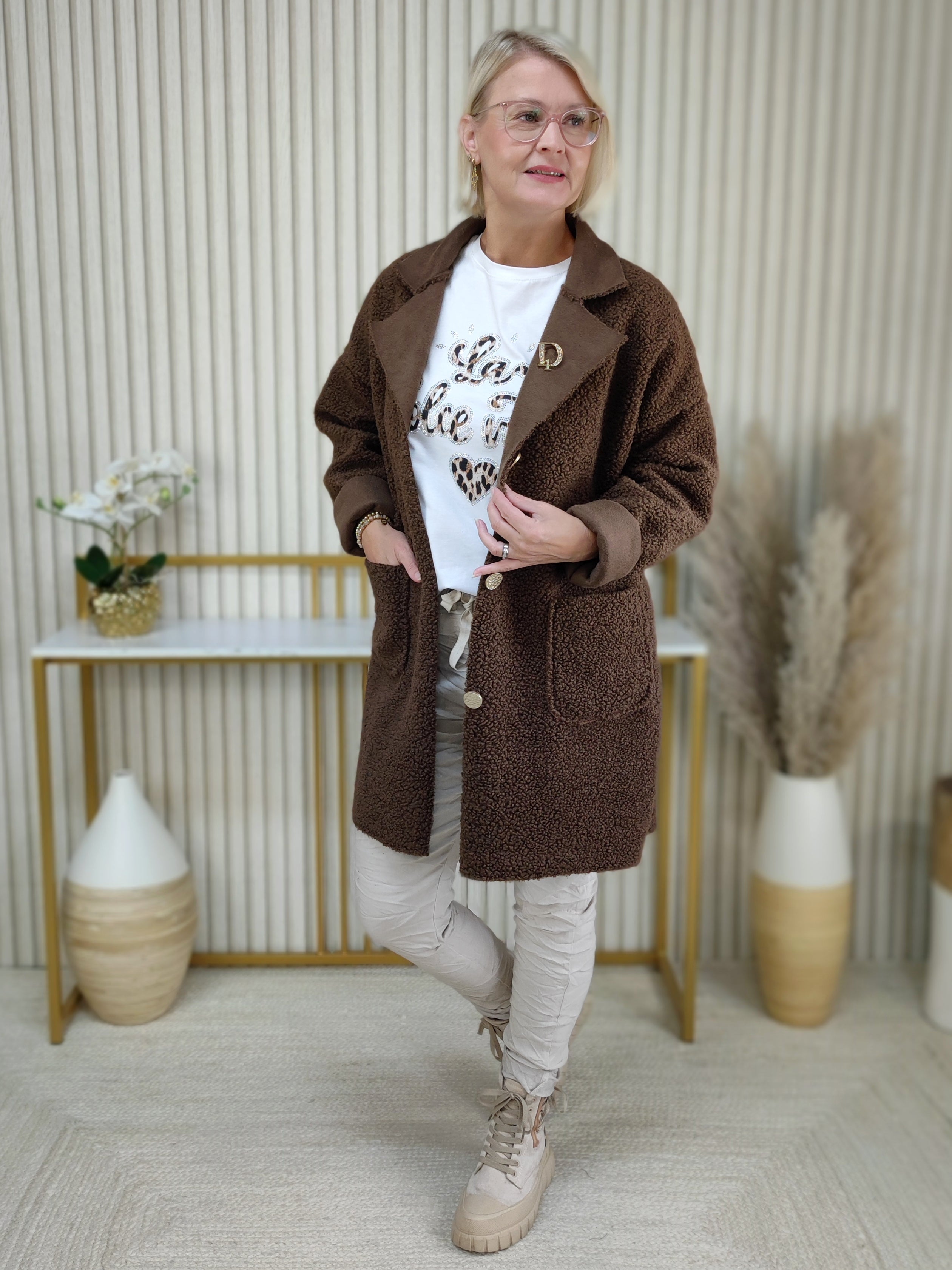 Kurzmantel Boucle/Teddy in schoko (38-42/44)