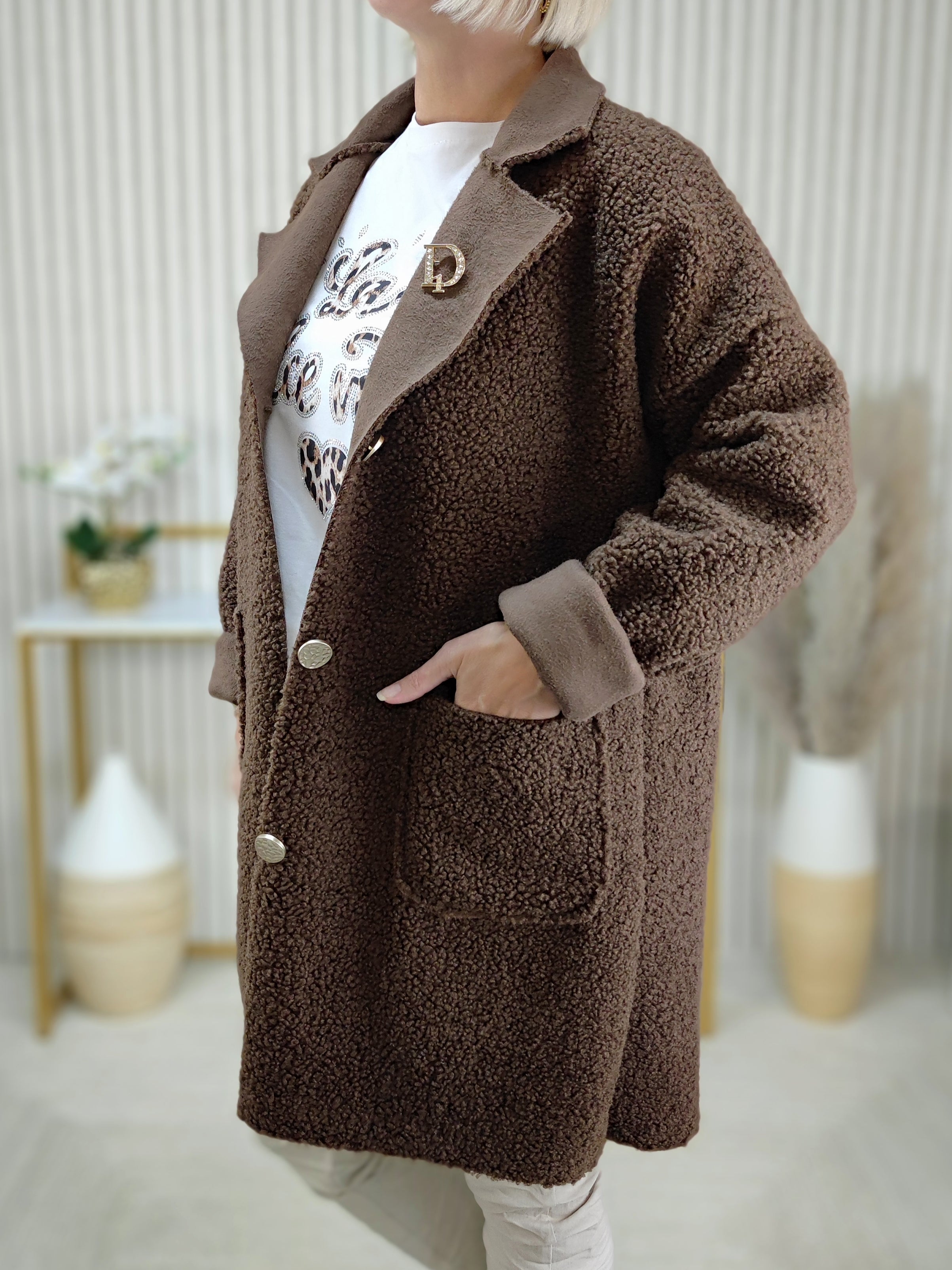 Kurzmantel Boucle/Teddy in schoko (38-42/44)
