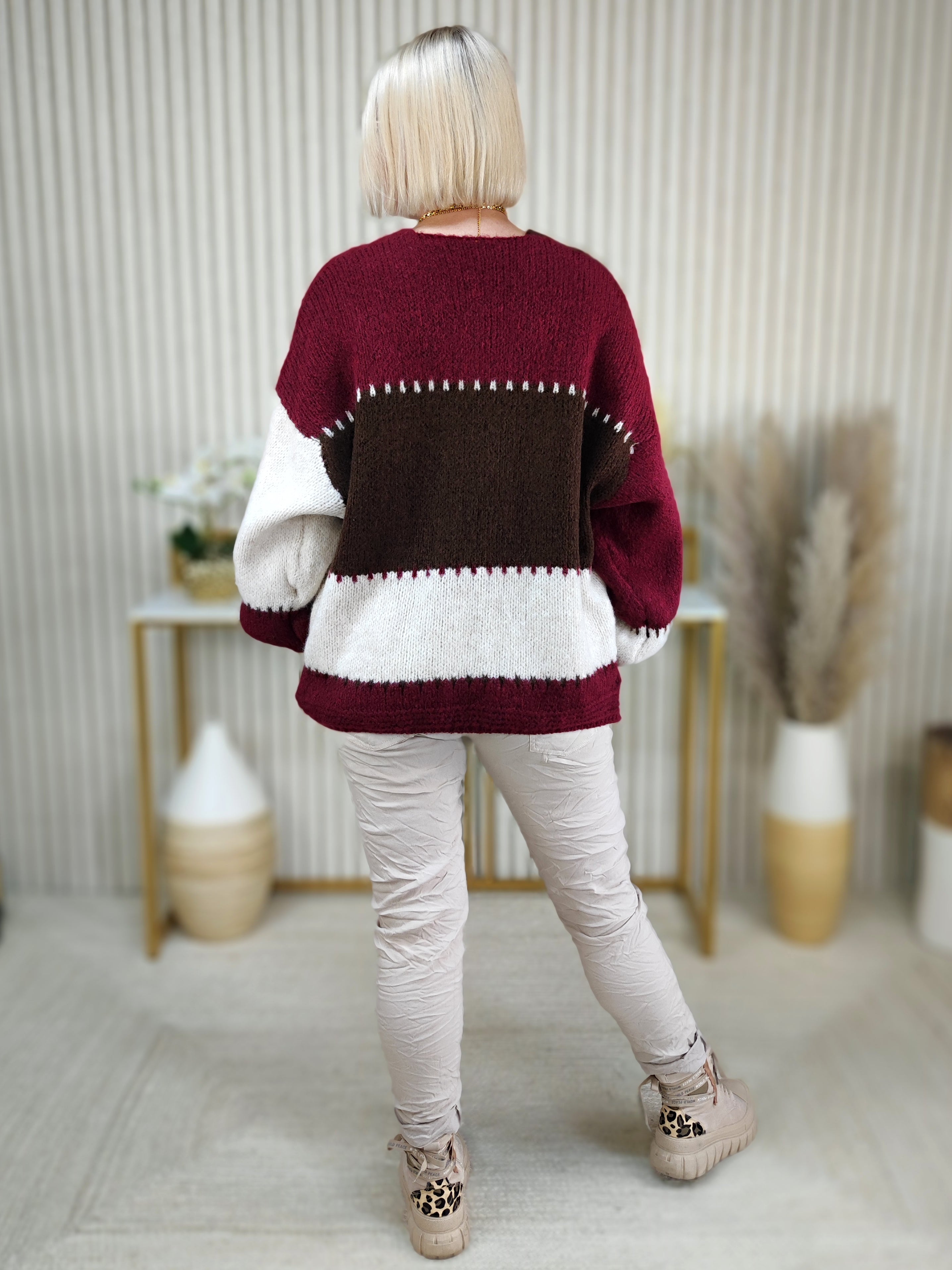 Kuschelige Strickjacke "Vanessa" beige/vino/schoko (36-42/44)