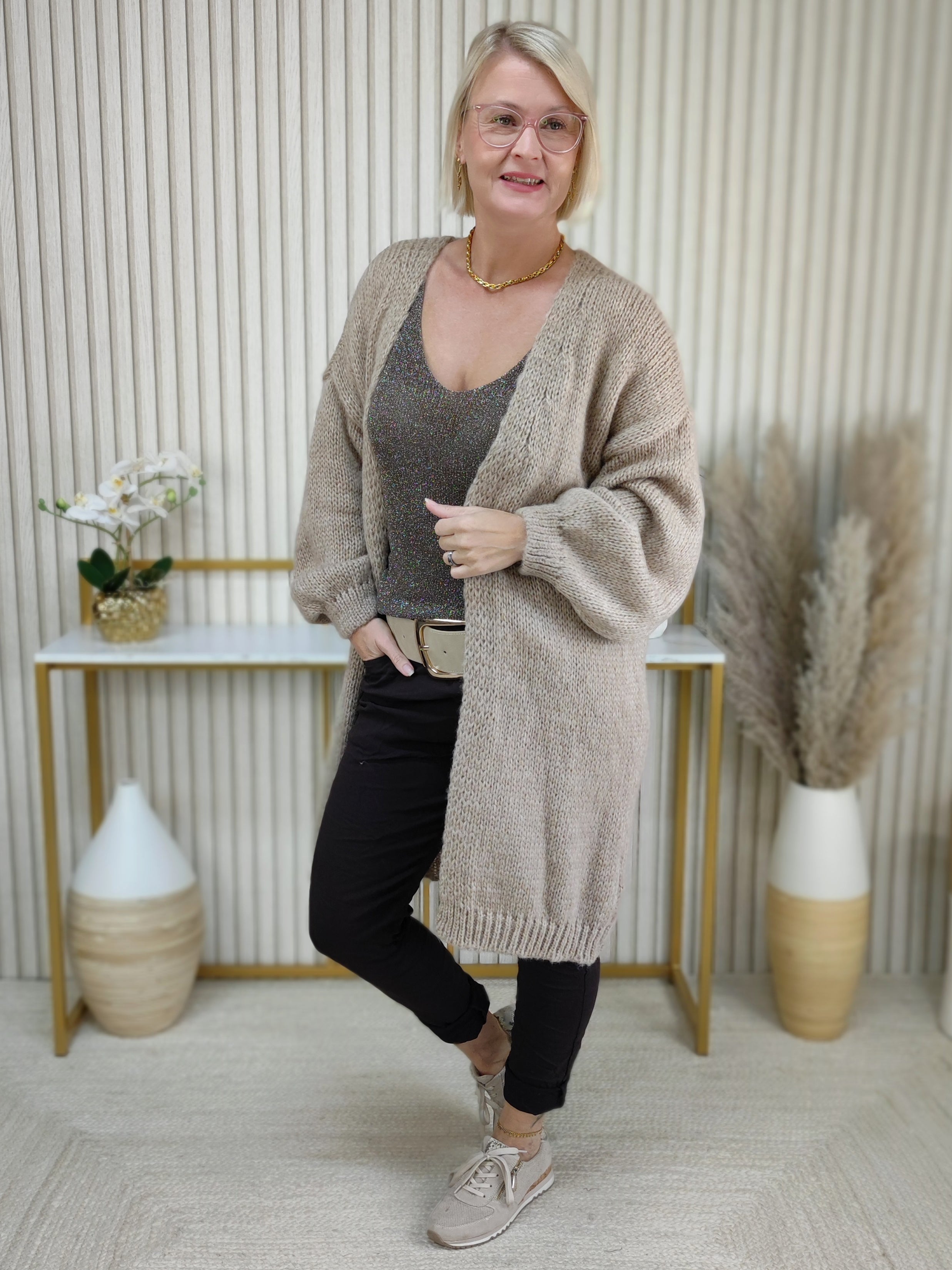 Kuschliger Grobstrick Cardigan "Smile" camel (38-44)