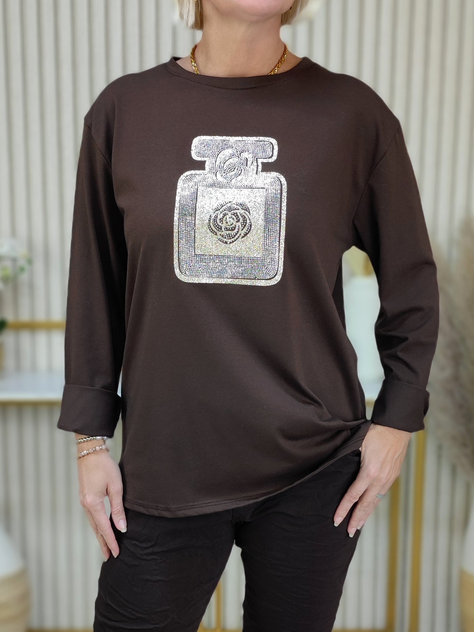 Langarmshirt "Flacon" schoko in 2 Größen (38-42, 44/46-48)