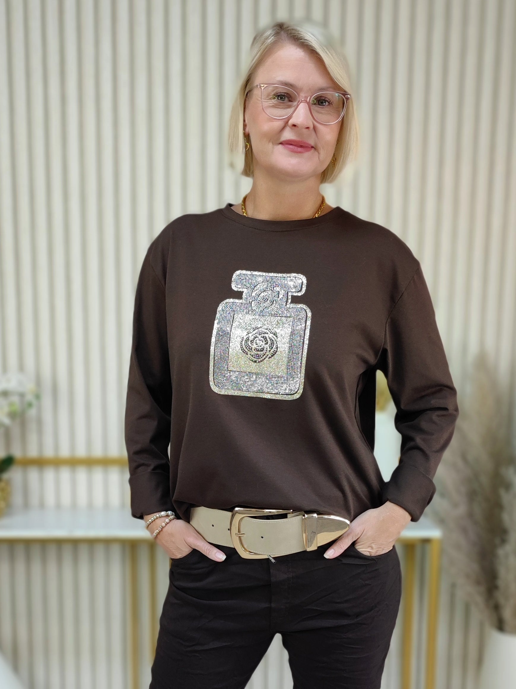 Langarmshirt "Flacon" schoko in 2 Größen (38-42, 44/46-48)