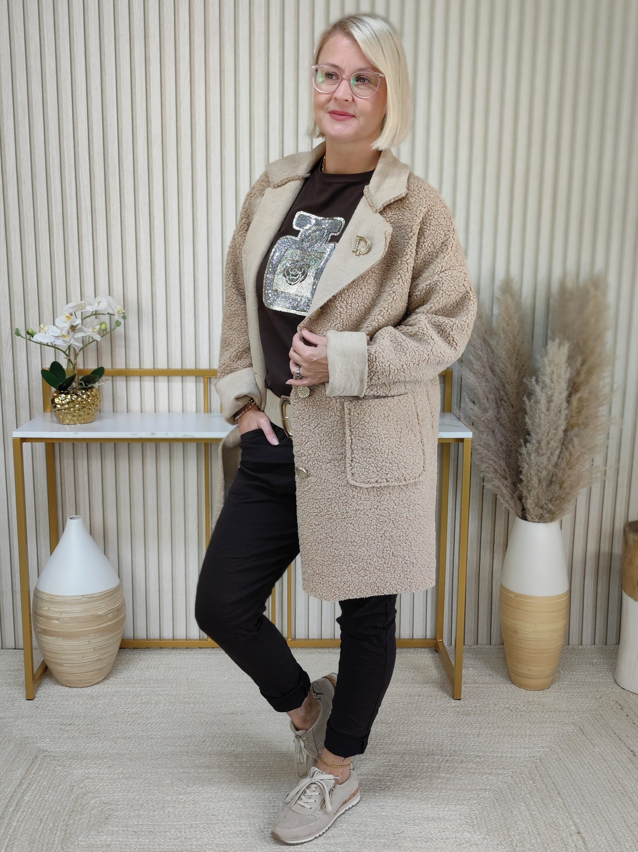 Kurzmantel Boucle/Teddy in camel (38-42/44)