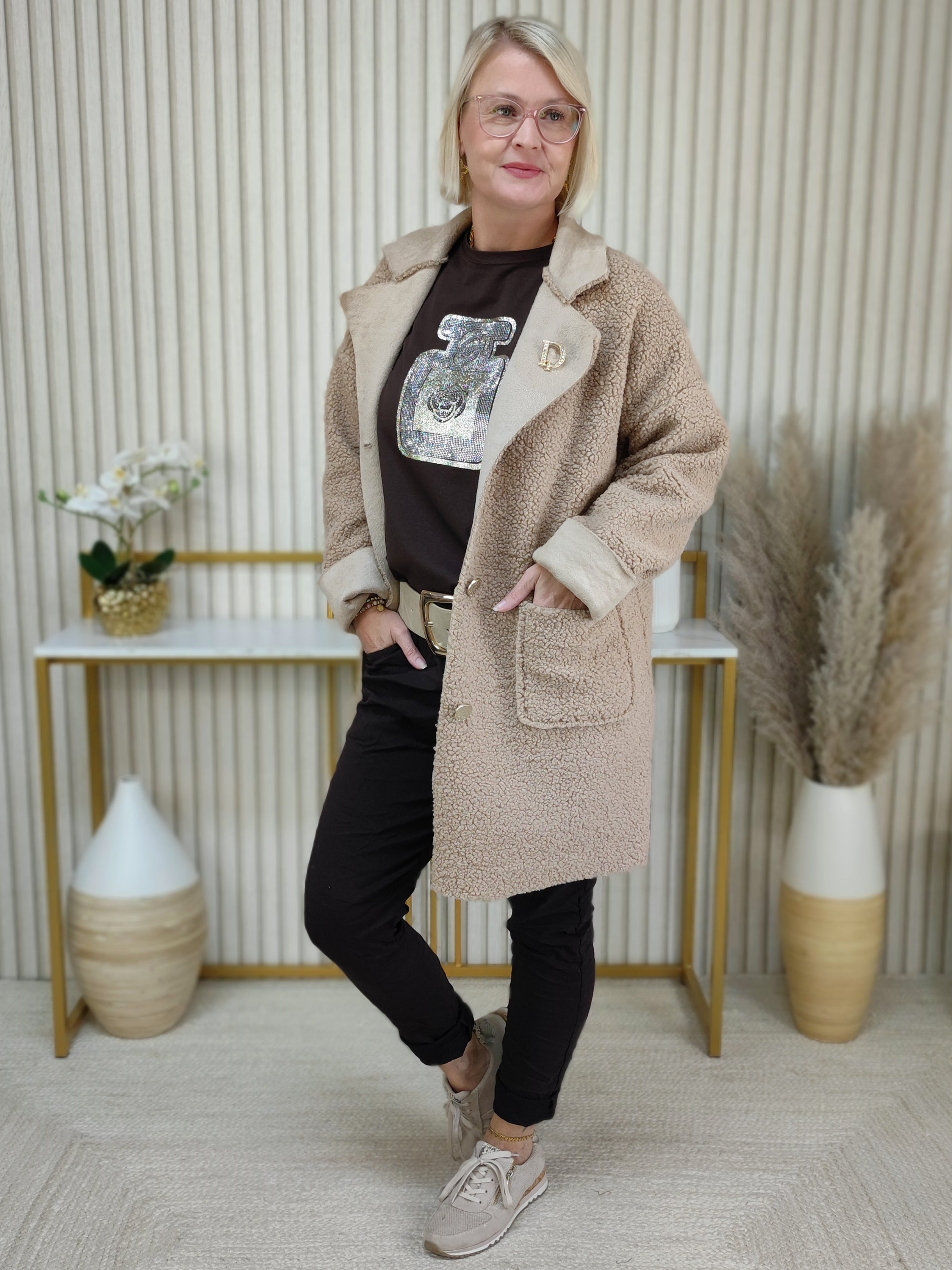 Kurzmantel Boucle/Teddy in camel (38-42/44)