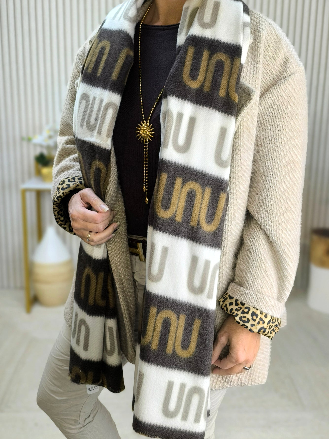Wollschal/Wendeschal Beige/Schoko