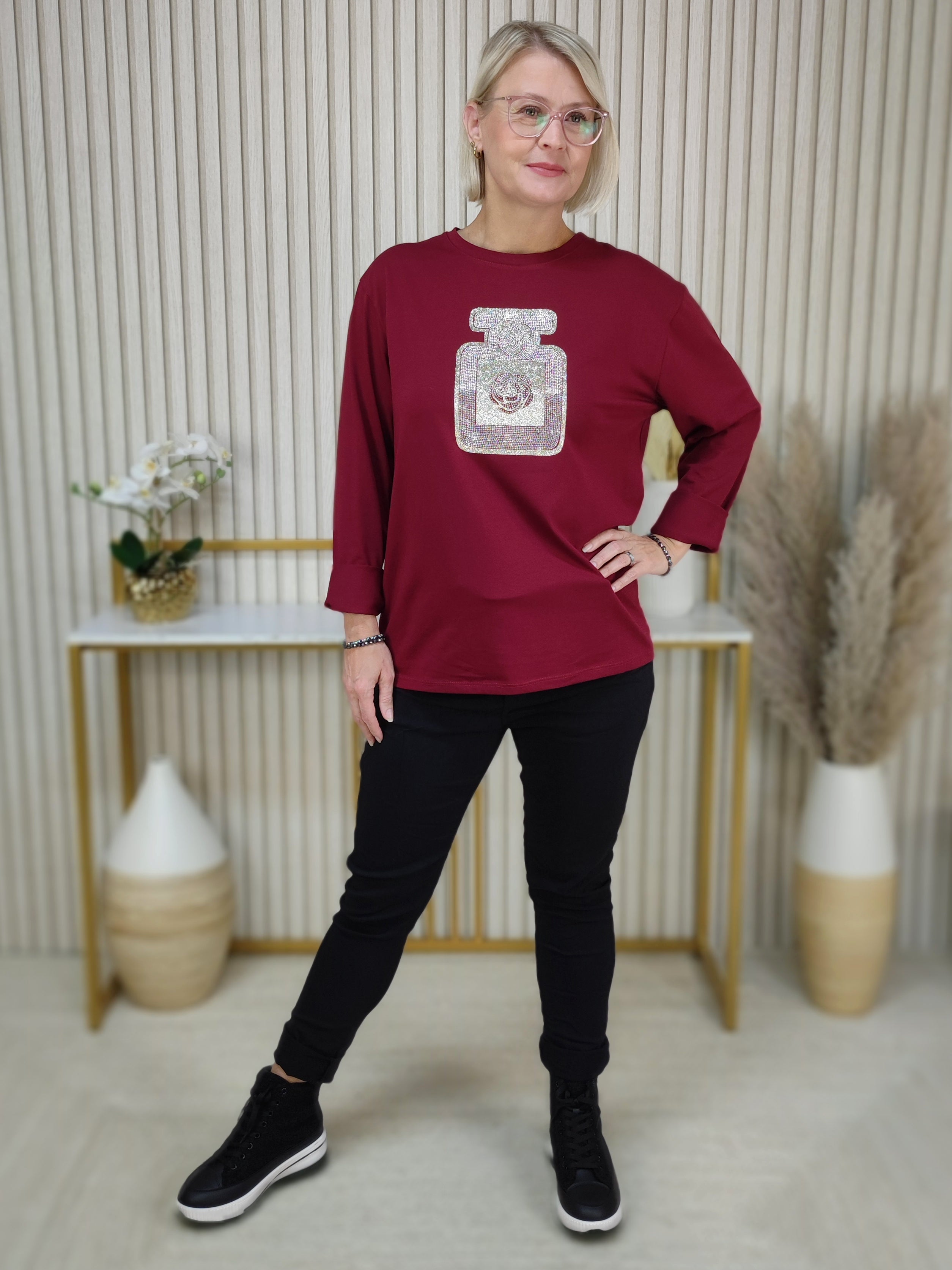 Langarmshirt "Flacon" vino in 2 Größen (38-42, 44/46-48)