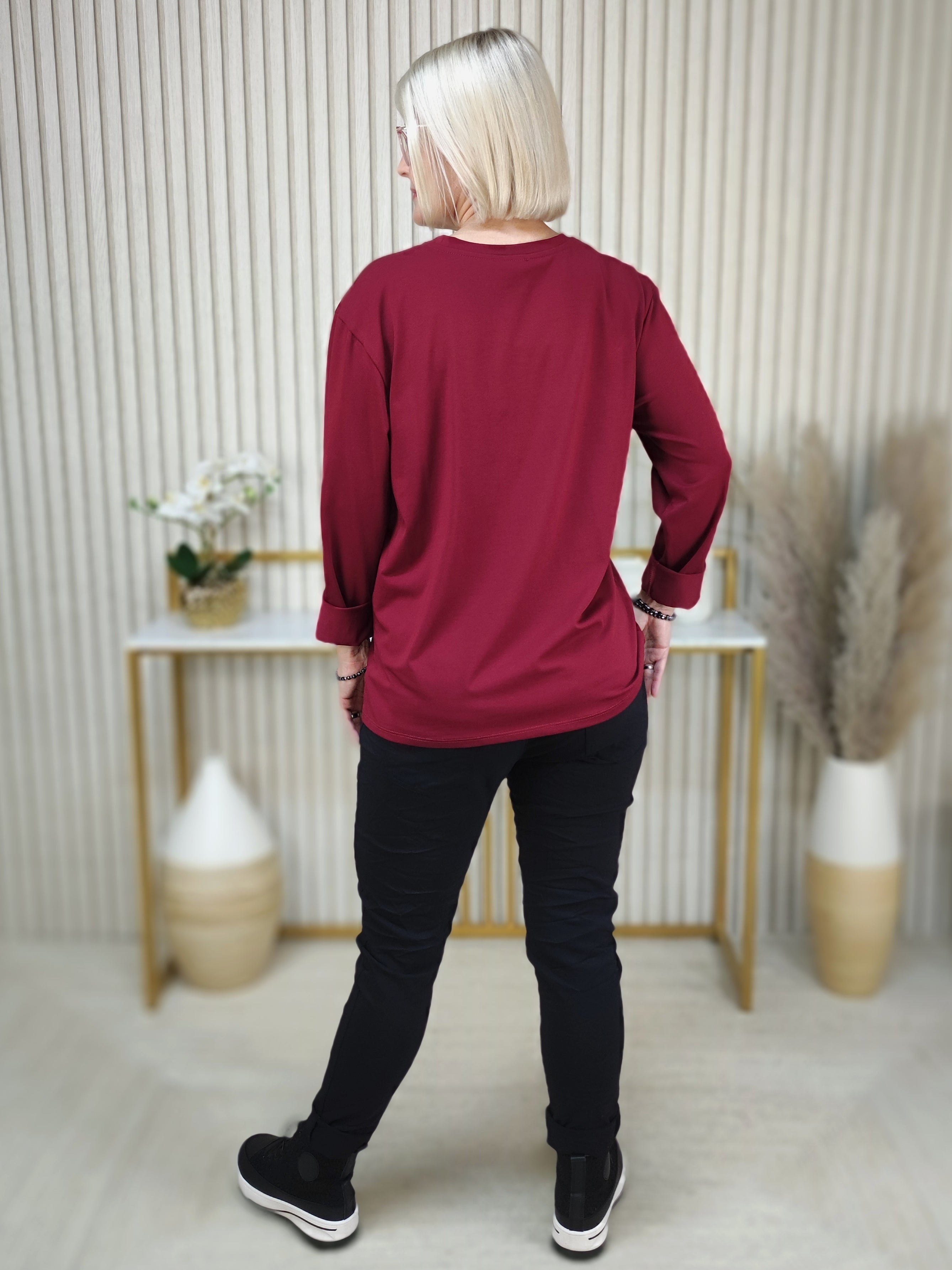 Langarmshirt "Flacon" vino in 2 Größen (38-42, 44/46-48)