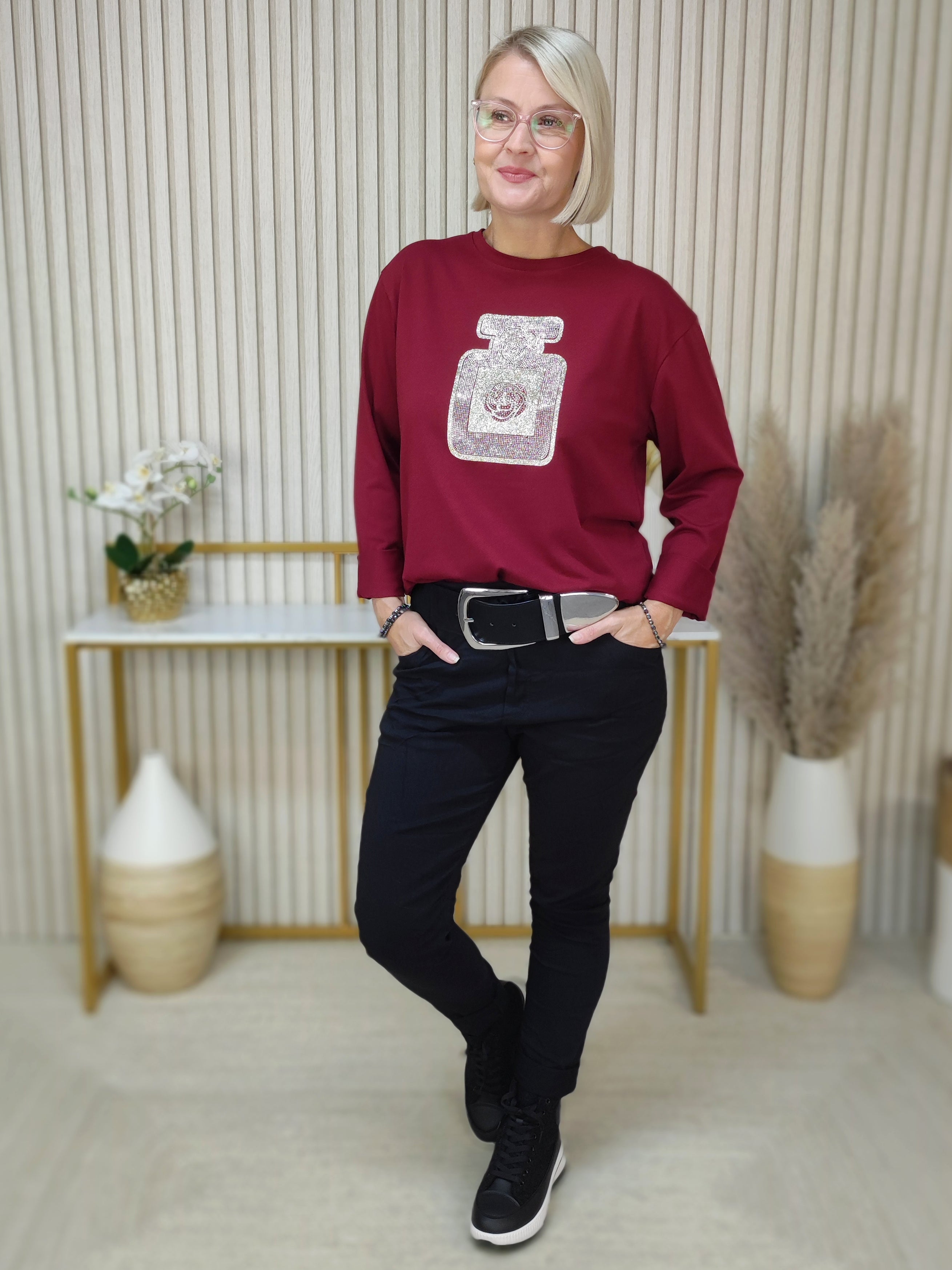 Langarmshirt "Flacon" vino in 2 Größen (38-42, 44/46-48)