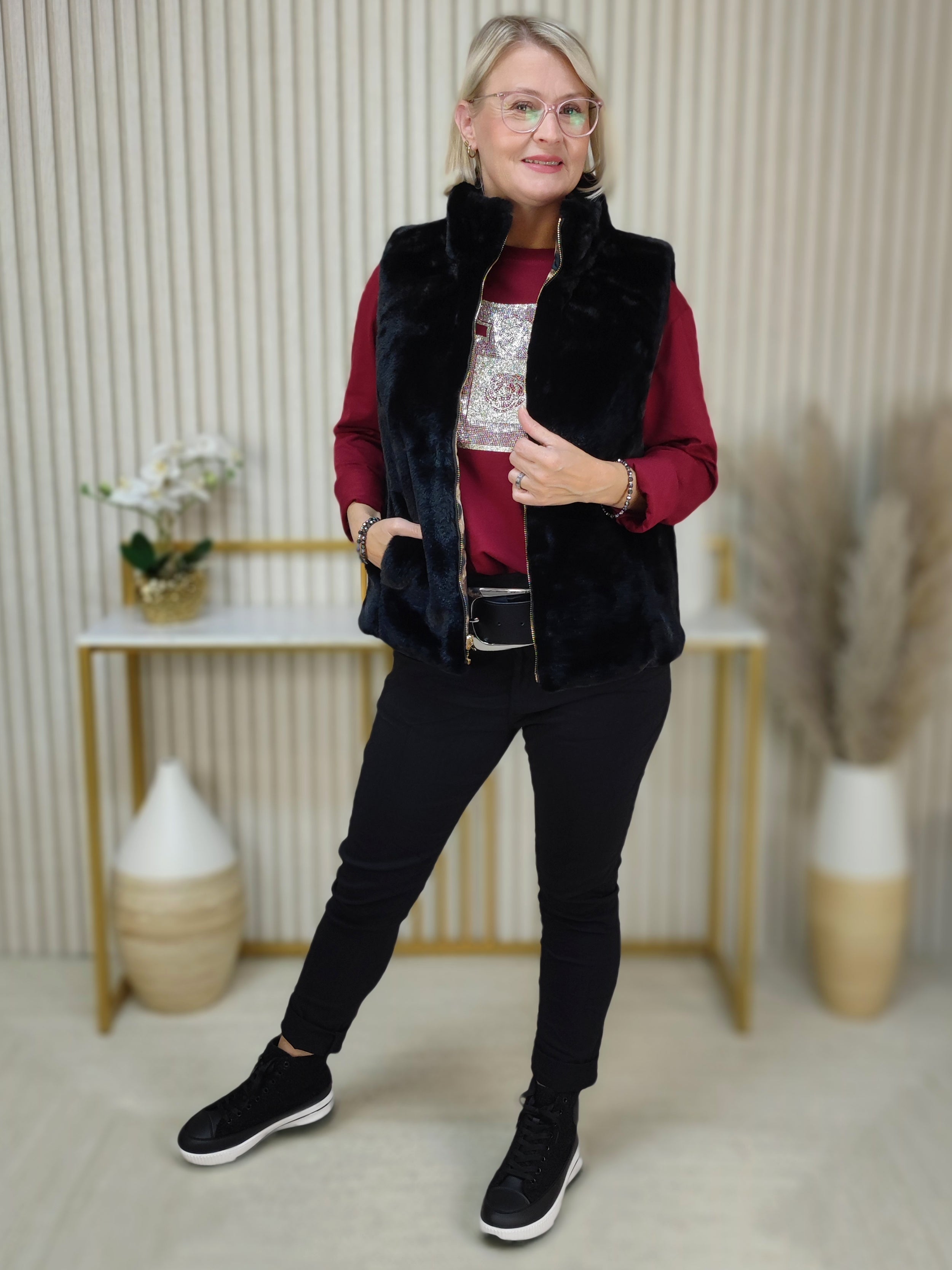 Langarmshirt "Flacon" vino in 2 Größen (38-42, 44/46-48)