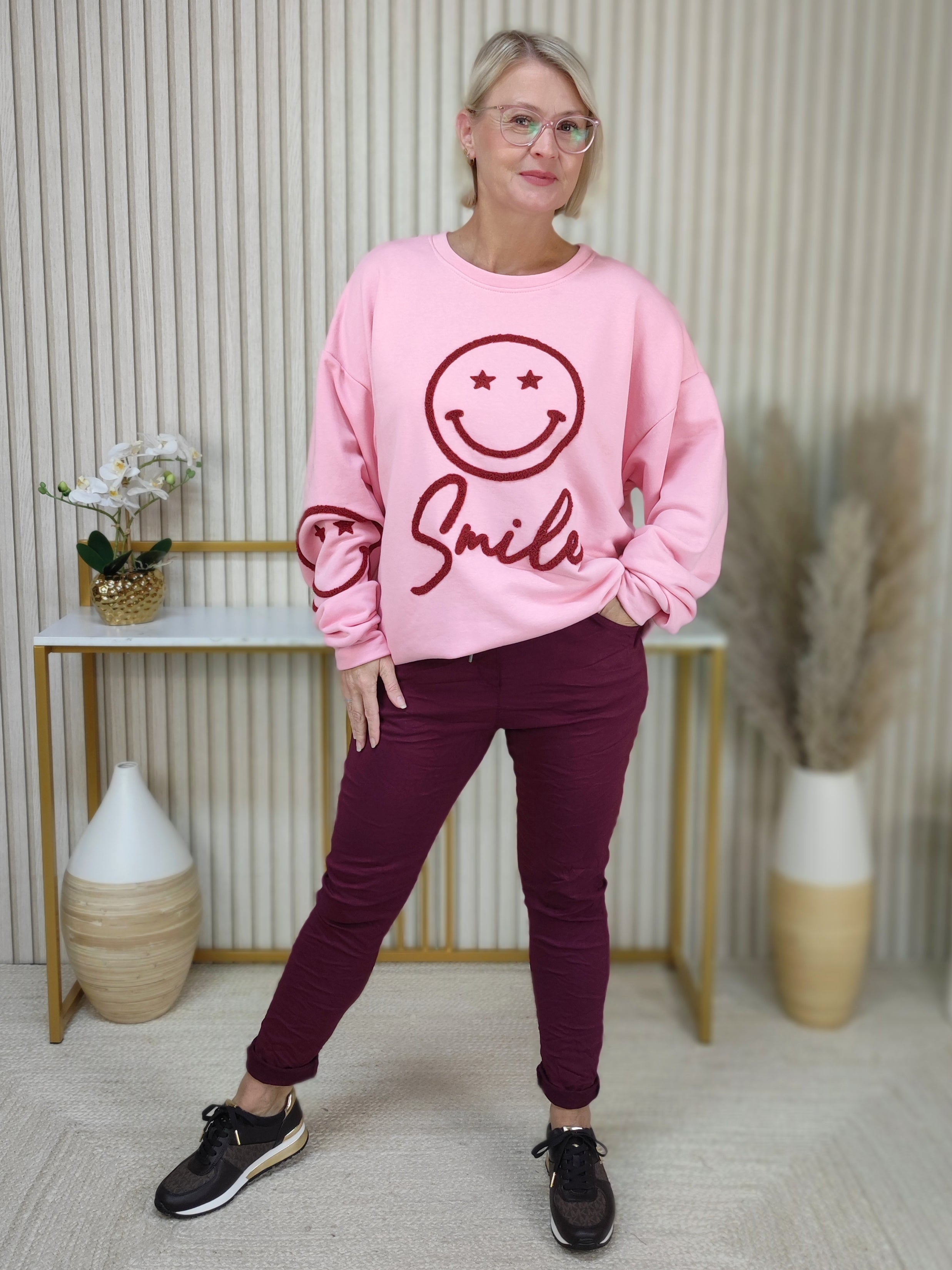 Sweatshirt "Smile" rosa/vino (40-44/46)