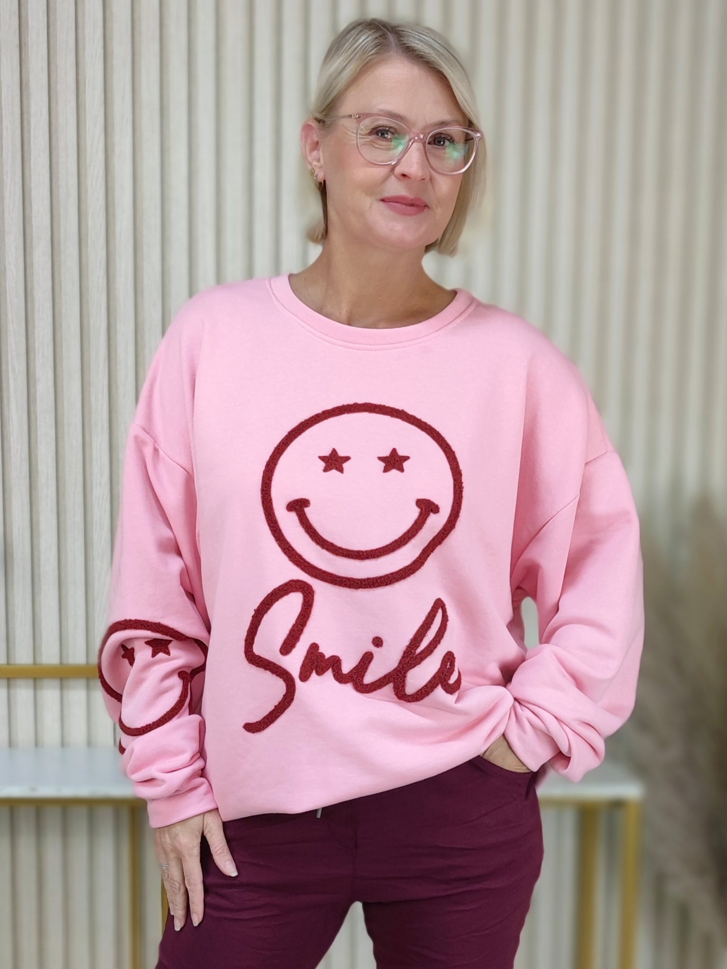 Sweatshirt "Smile" rosa/vino (40-44/46)