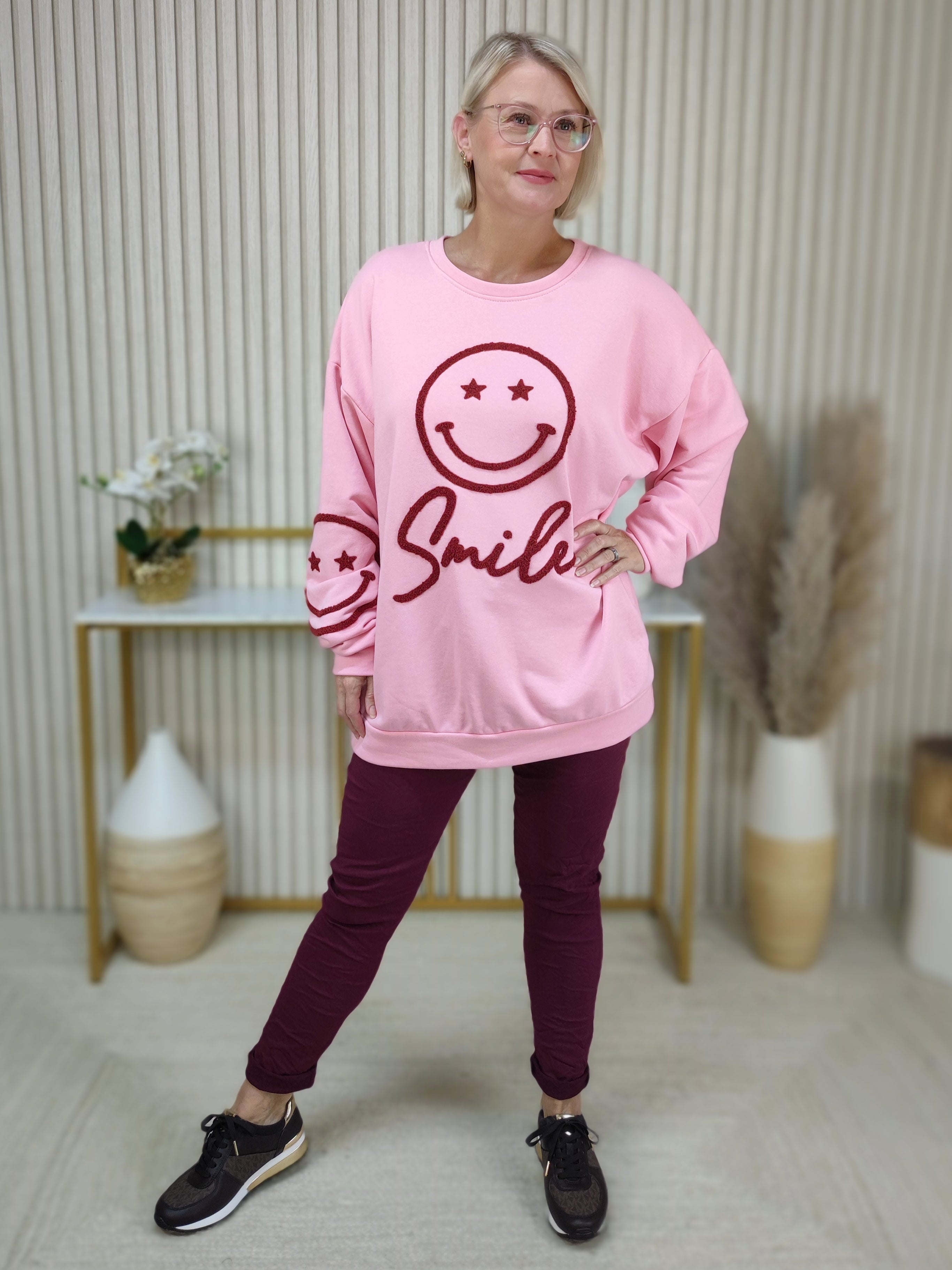Sweatshirt "Smile" rosa/vino (40-44/46)