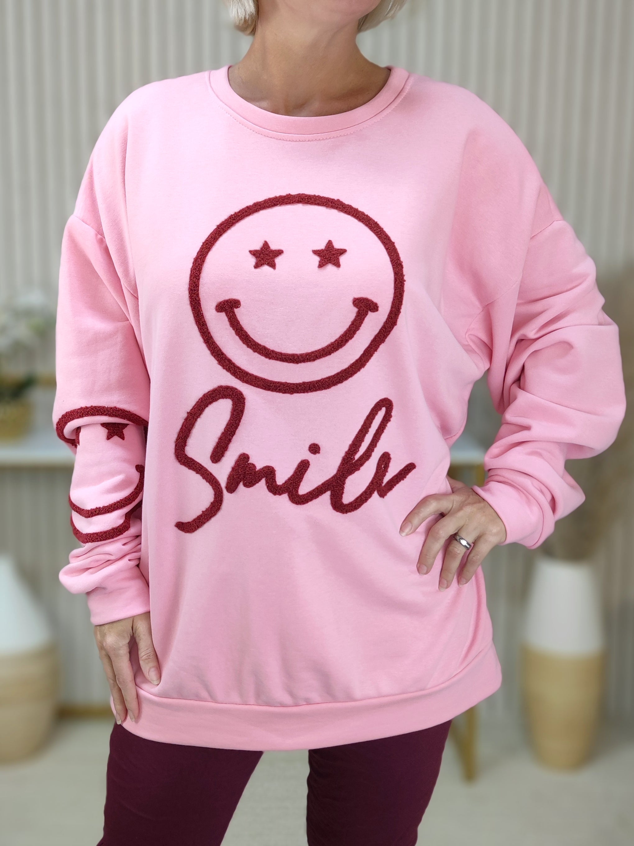 Sweatshirt "Smile" rosa/vino (40-44/46)