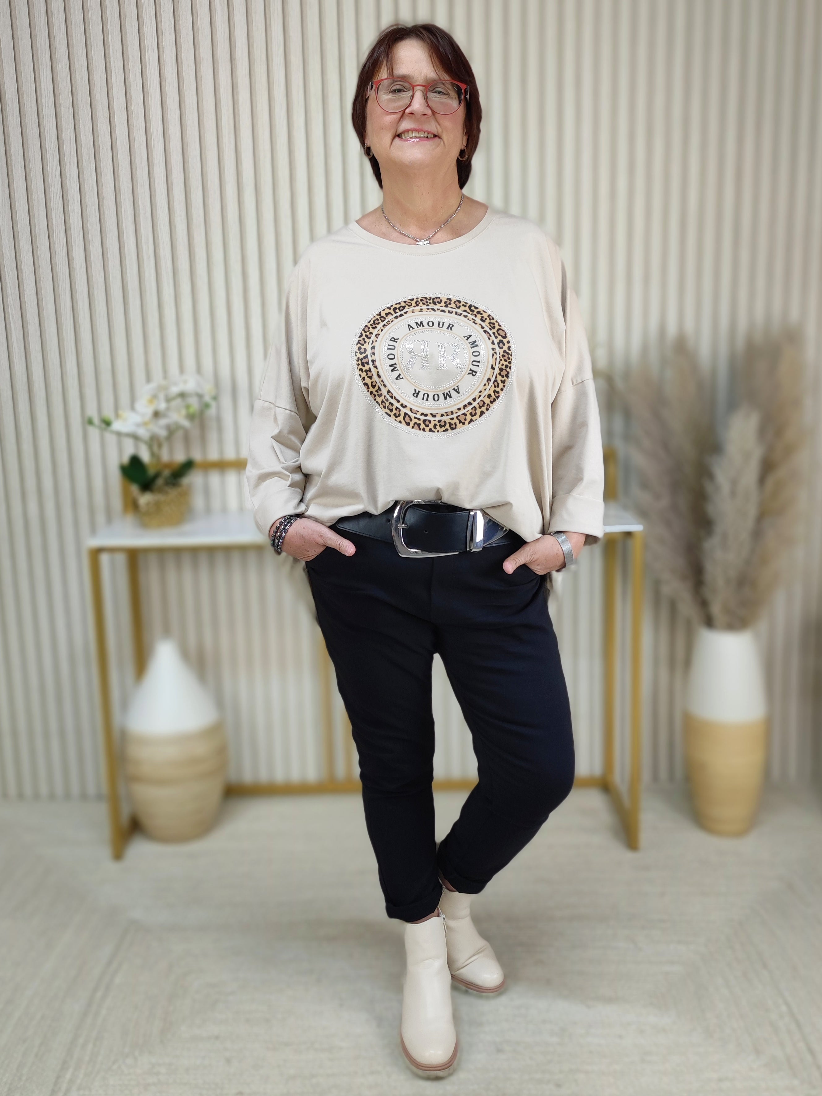 Langarmshirt "Amour" beige (44/46-48)