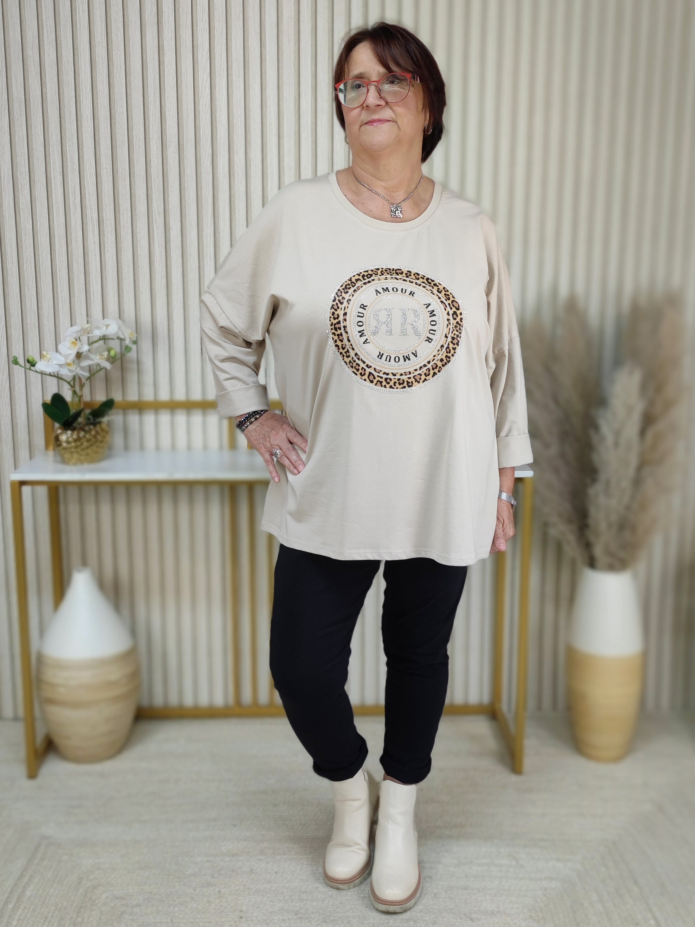 Langarmshirt "Amour" beige (44/46-48)