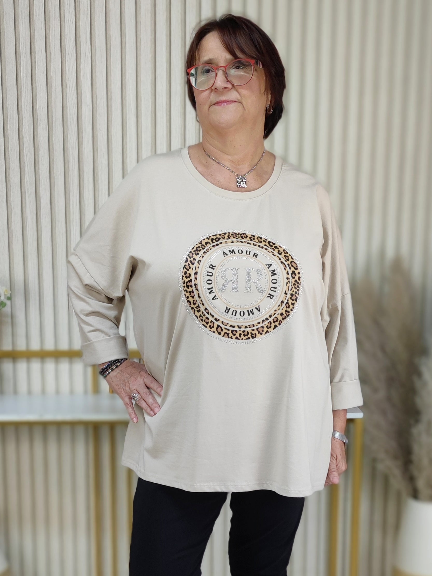 Langarmshirt "Amour" beige (44/46-48)