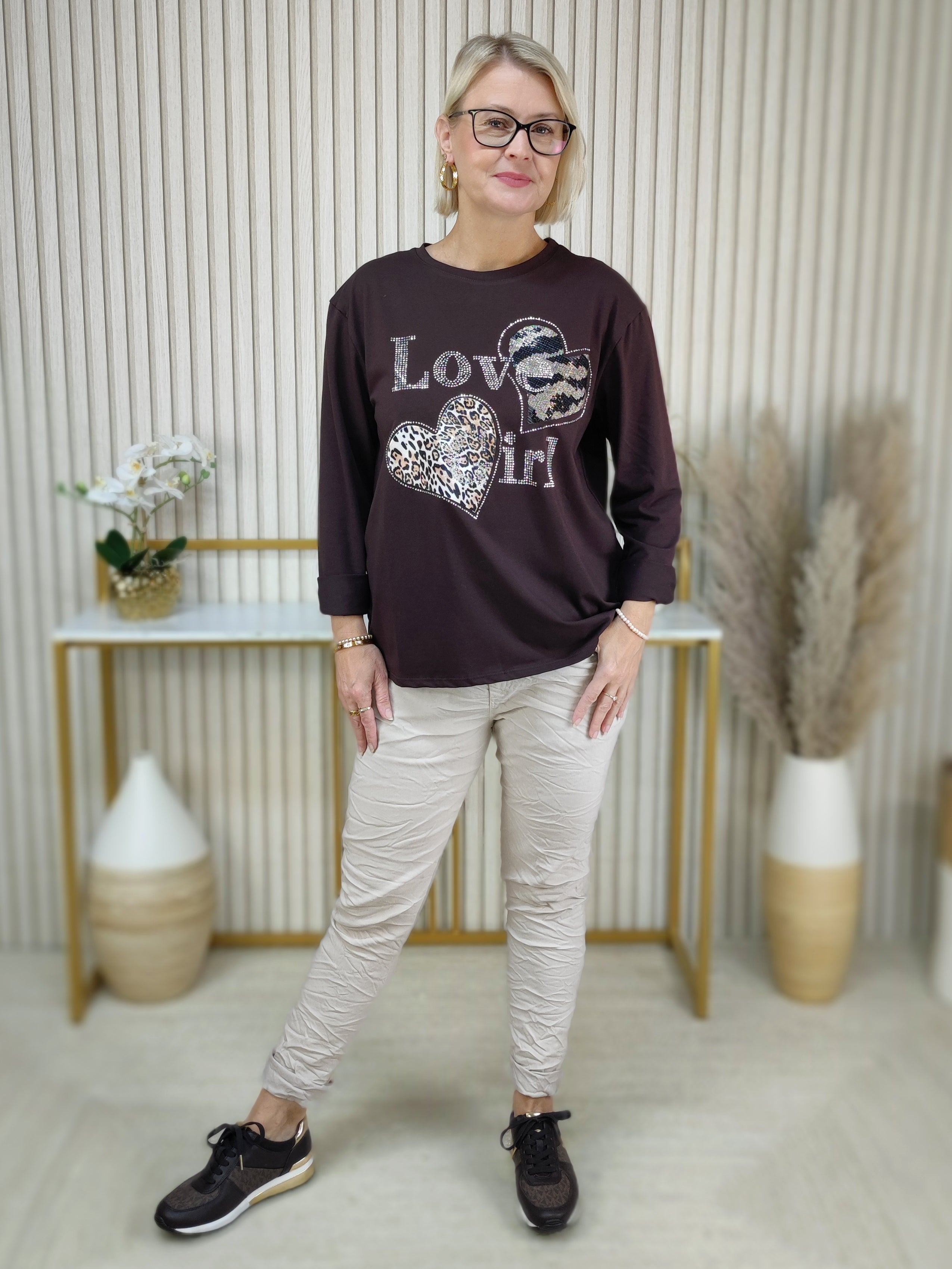 Langarm Shirt "Love Girl" schoko (36-42)