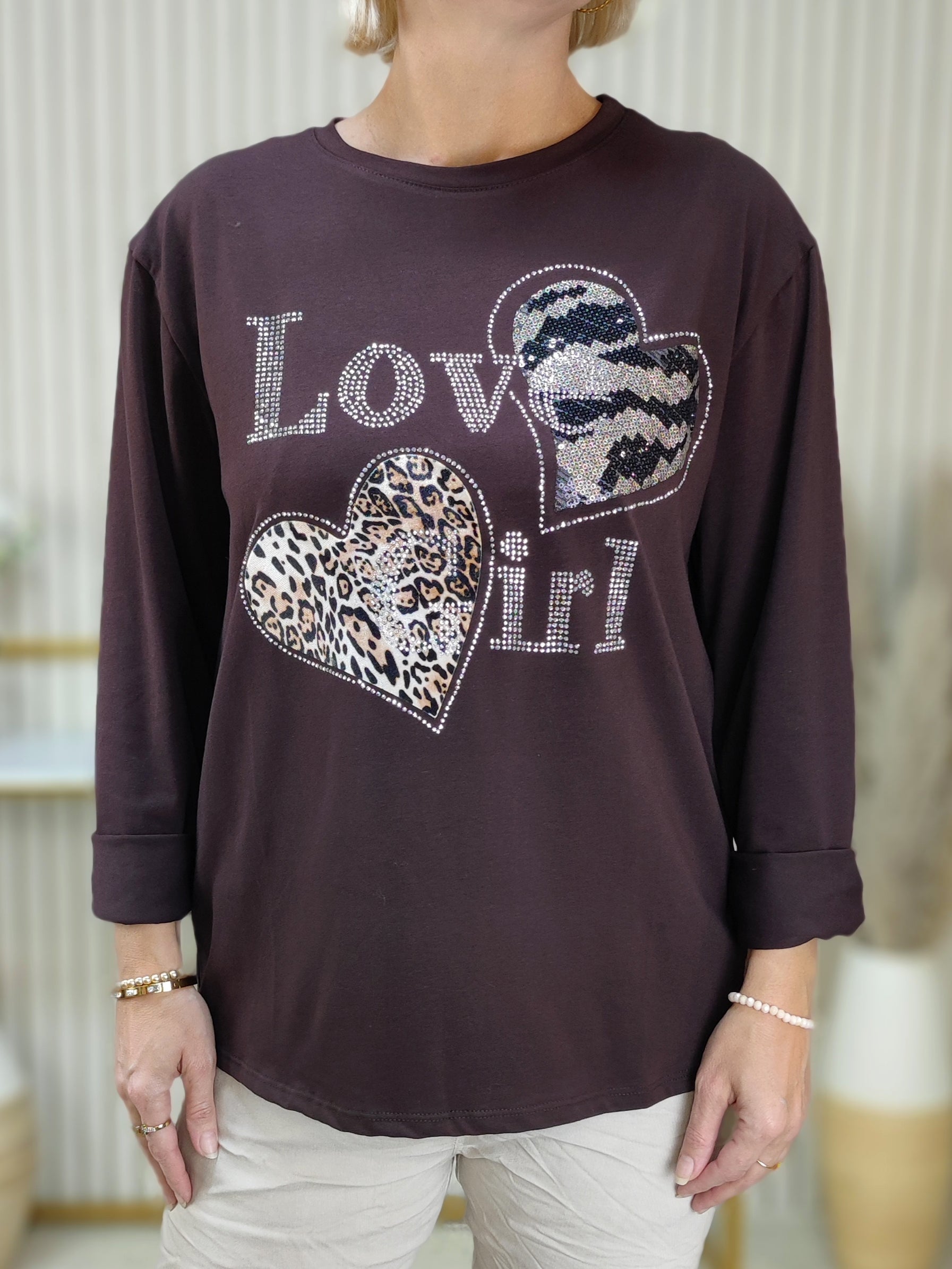 Langarm Shirt "Love Girl" schoko (36-42)