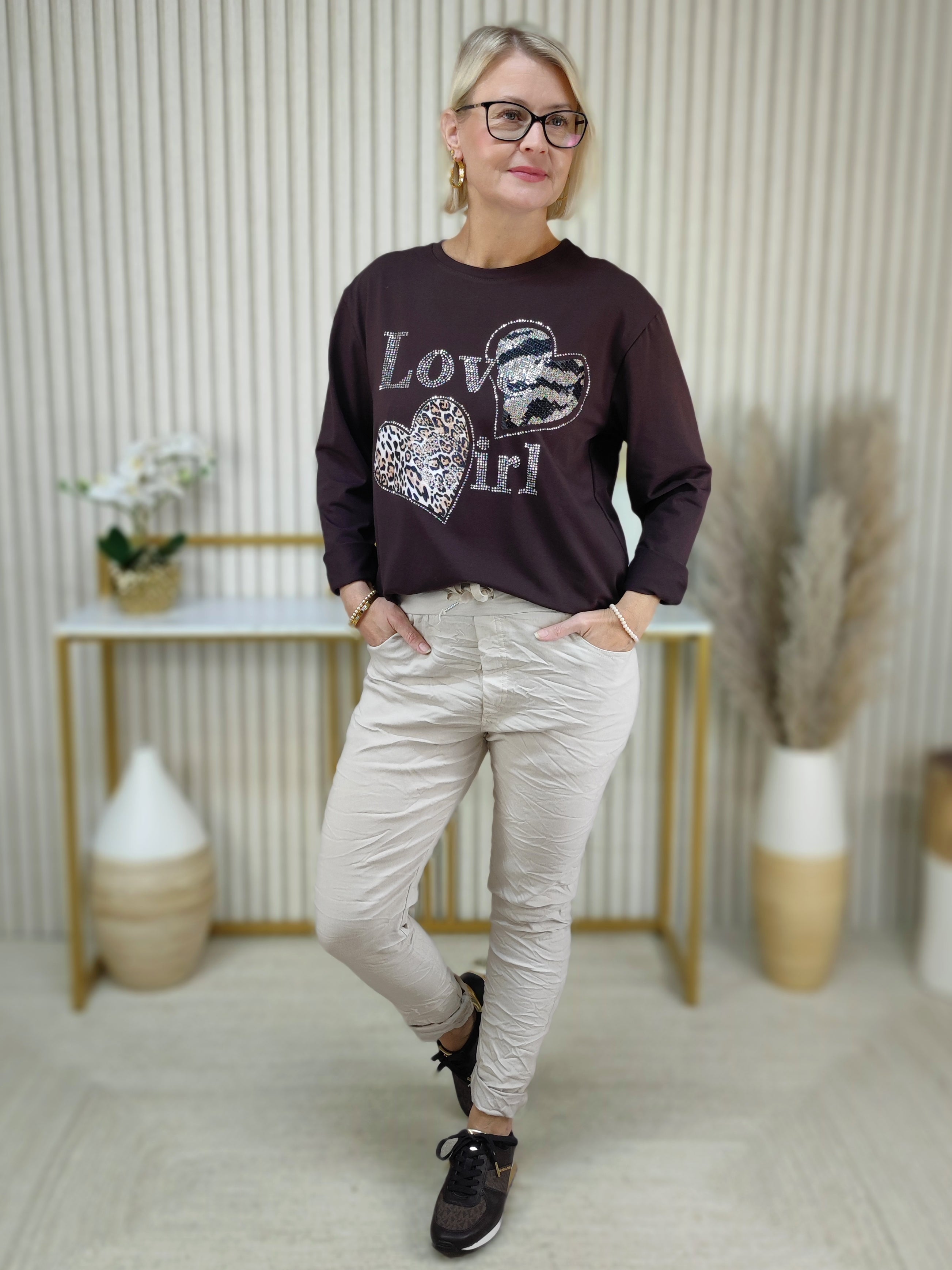 Langarm Shirt "Love Girl" schoko (36-42)