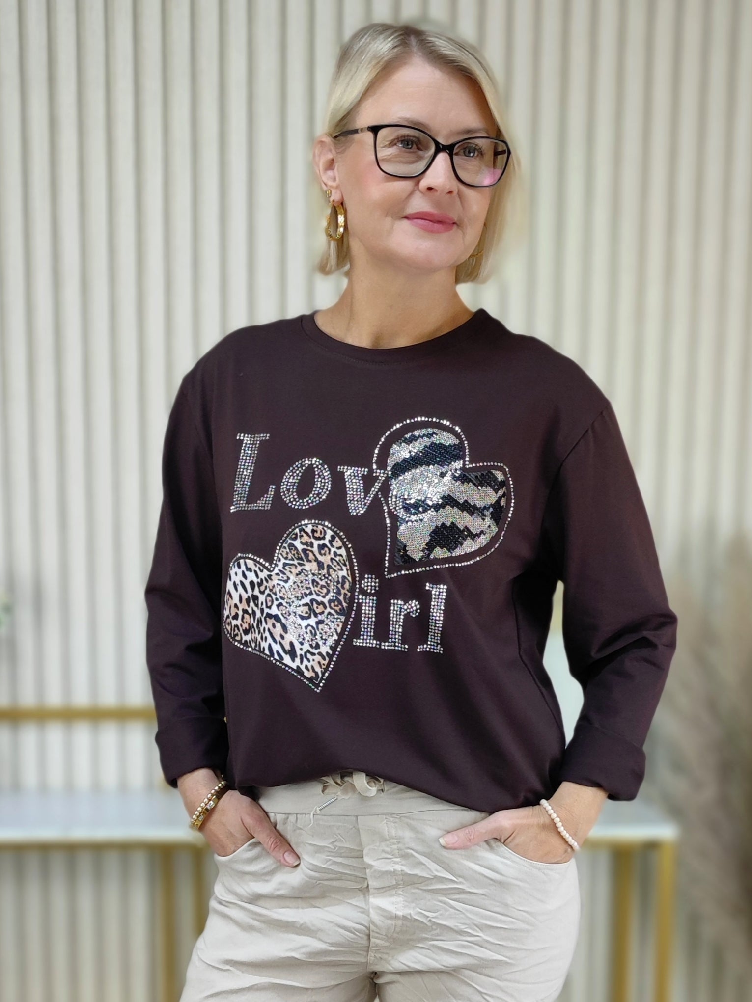 Langarm Shirt "Love Girl" schoko (36-42)