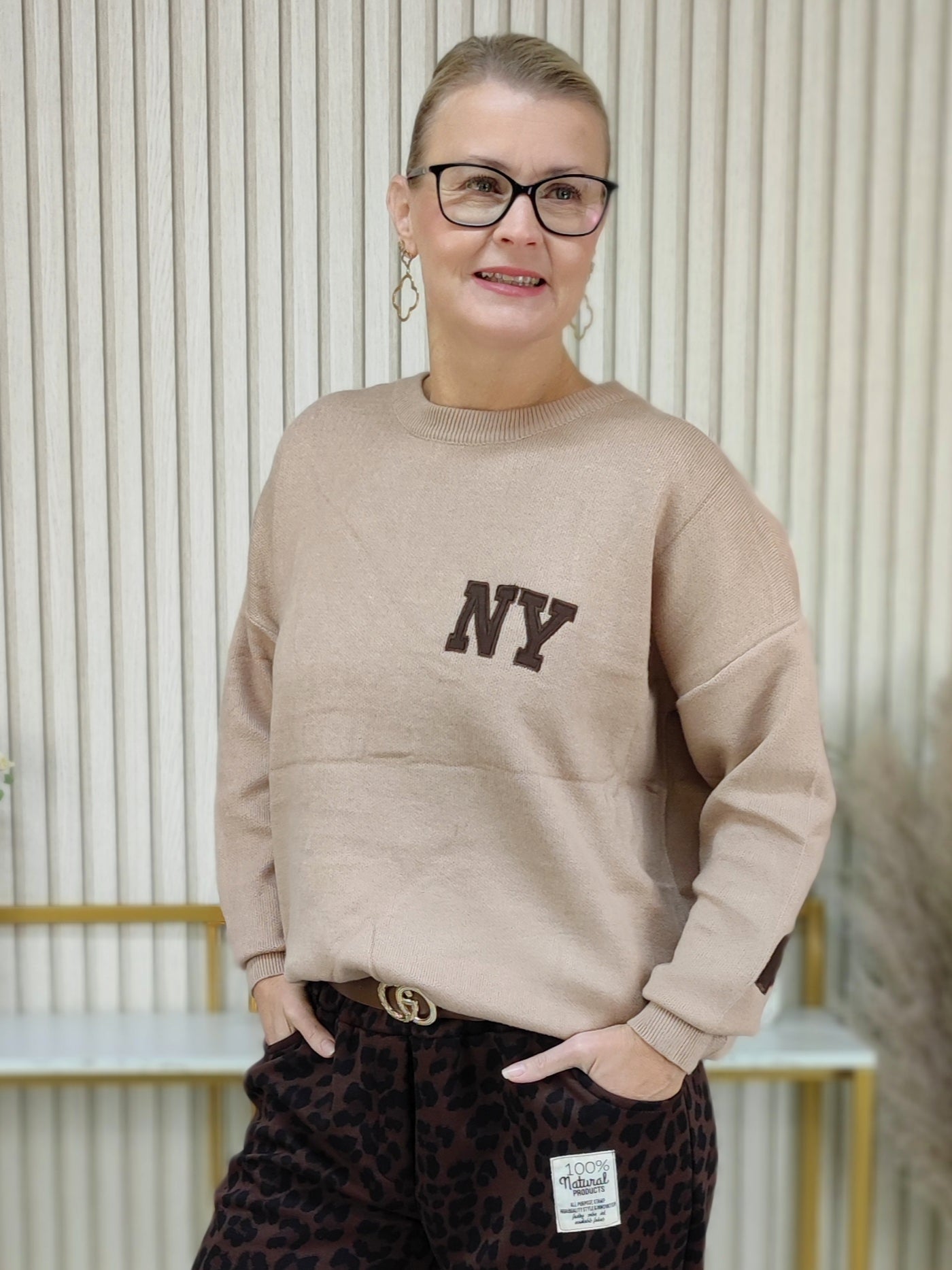 Attraktiver Pullover "NY" in camel (36-42/44)