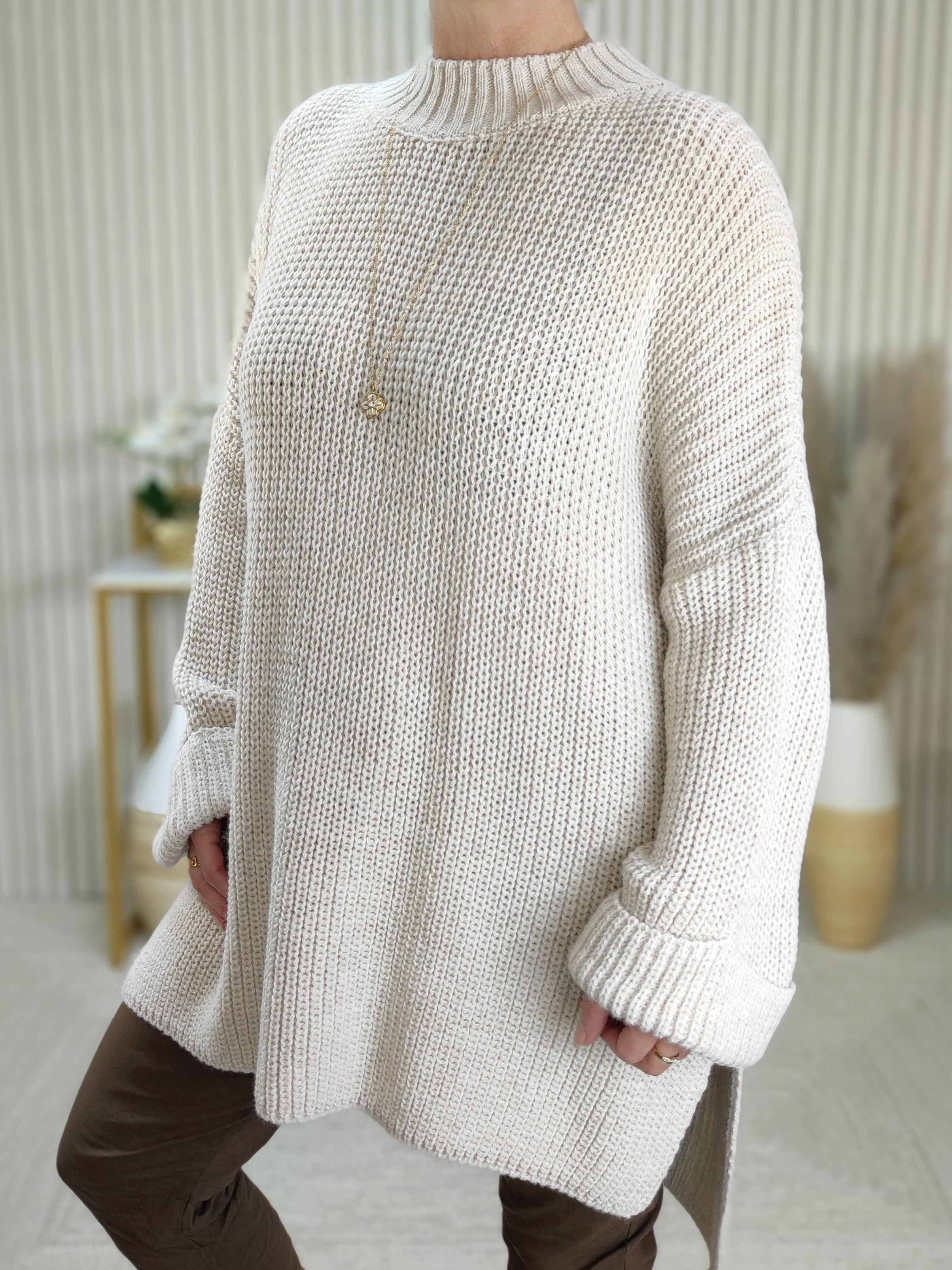 Oversize Pullover Grobstrick in uni beige (38/40-48)