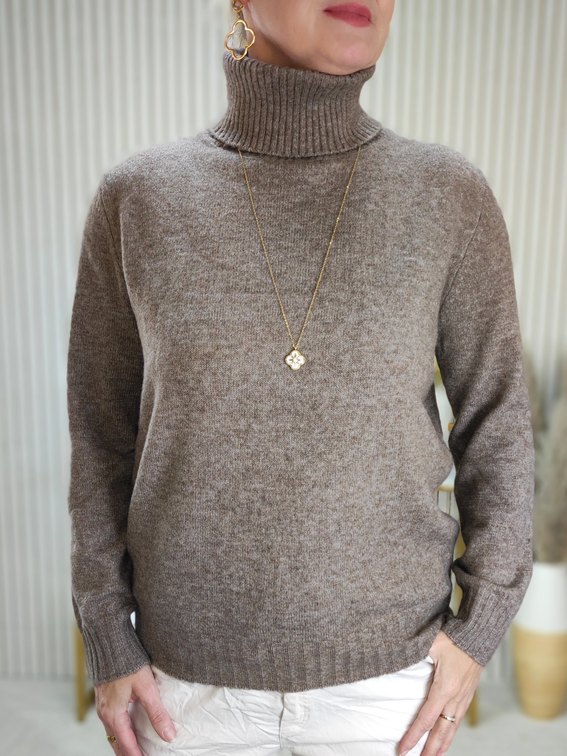 Basic Pullover braun mit weichem Rollkragen (36-42)
