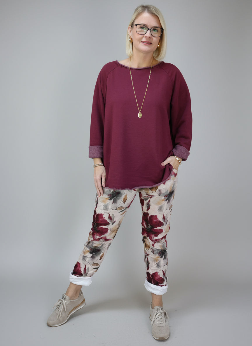 Einfarbiges Sweatshirt aus Baumwolle vino (40-44)