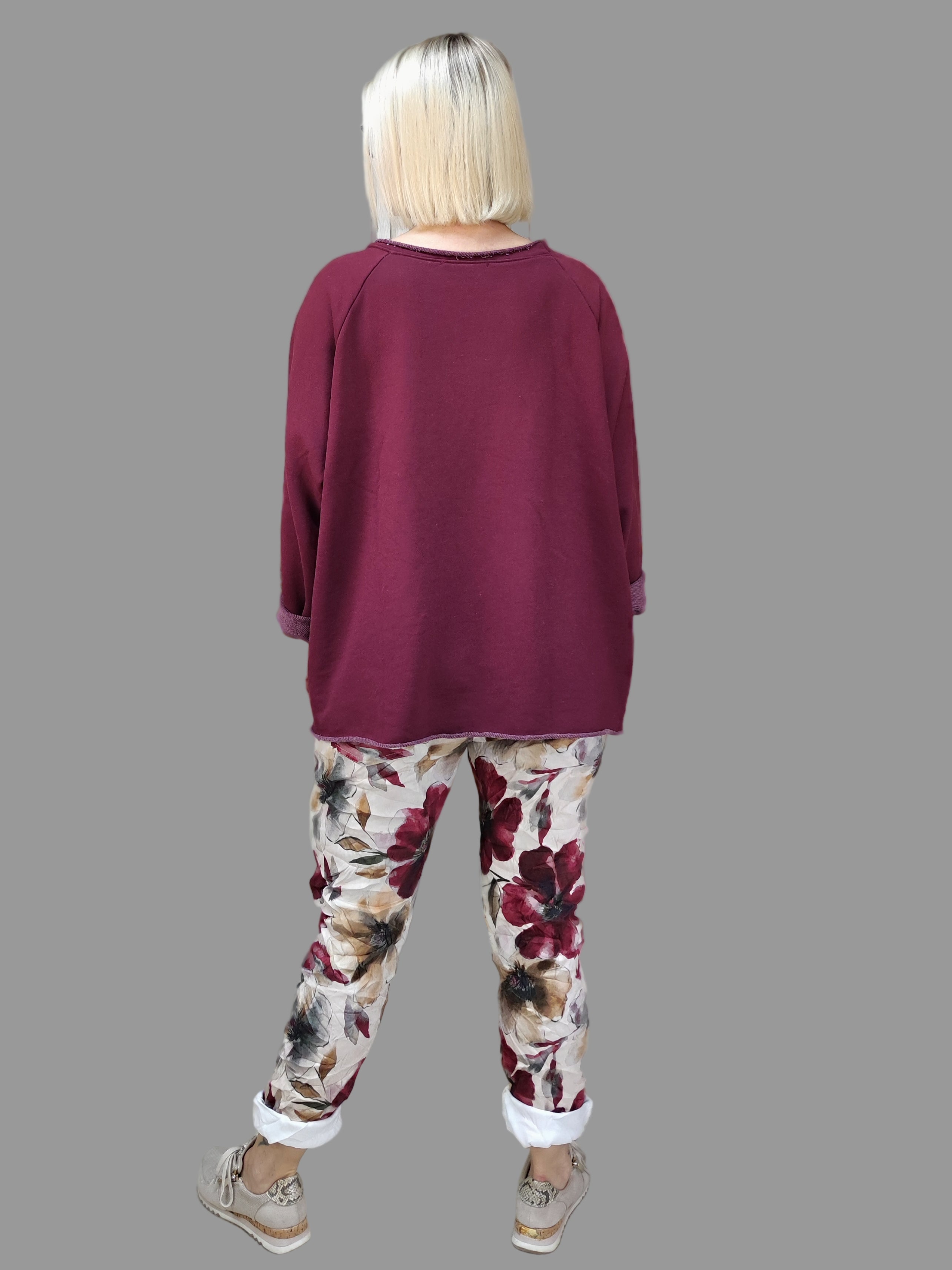 Einfarbiges Sweatshirt aus Baumwolle vino (40-44)