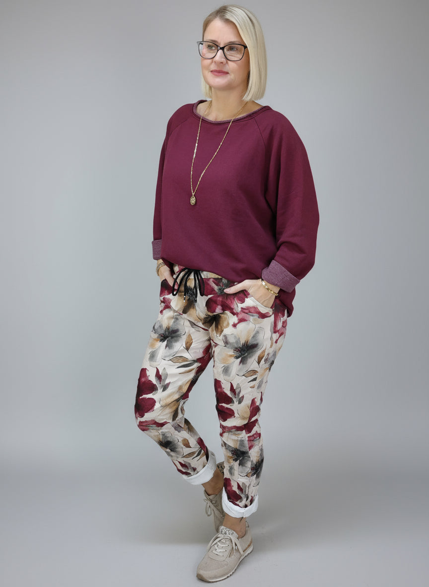 Einfarbiges Sweatshirt aus Baumwolle vino (40-44)