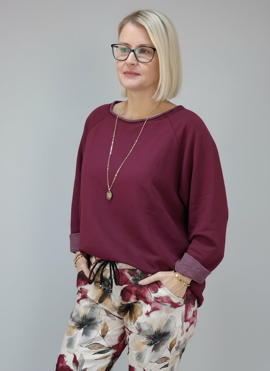 Einfarbiges Sweatshirt aus Baumwolle vino (40-44)