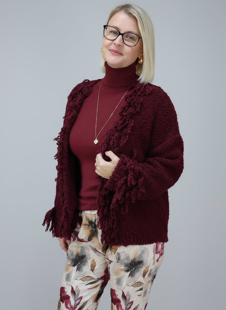 Fransen Strickjacke "Lina" in vino (36-42/44)