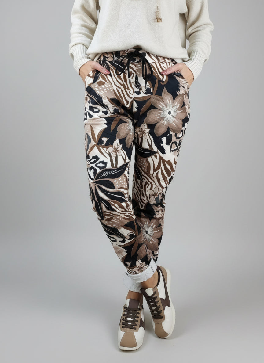 Gemusterte Hose/Joggpant beige/braun (38-42)