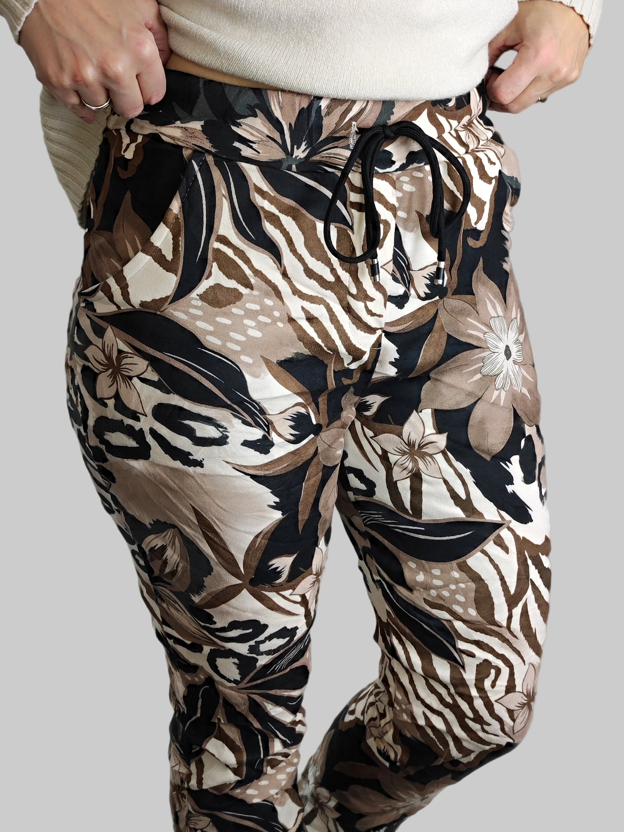 Gemusterte Hose/Joggpant beige/braun (38-42)