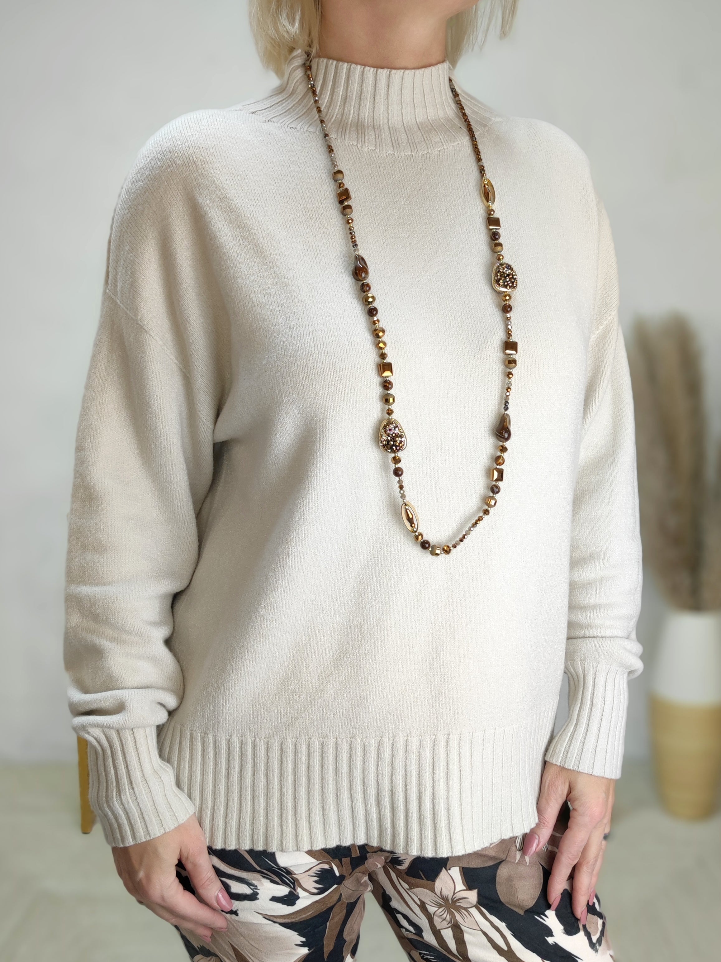 Pullover mit Turtle Neck einfarbig beige (36-42)