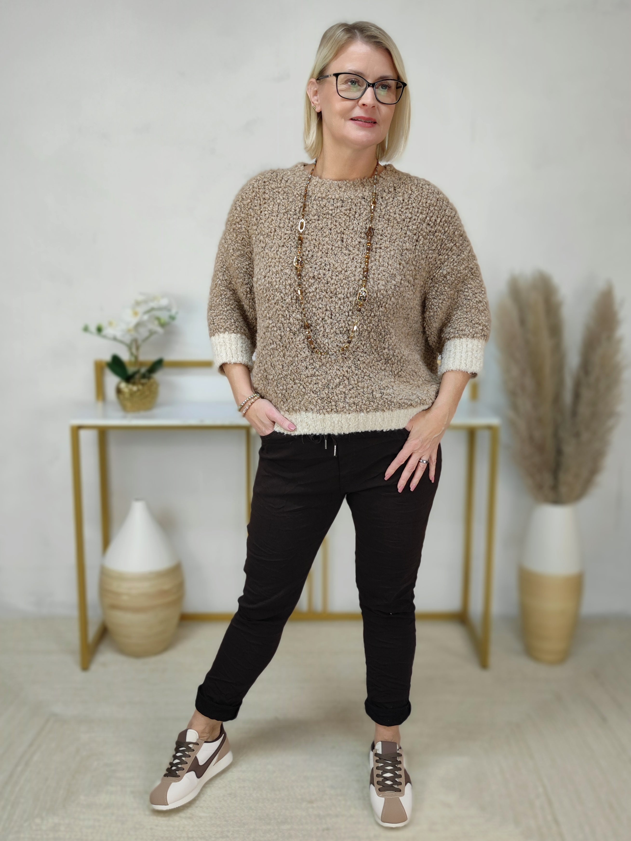 Weicher Boucle Pullover camel/beige (36-42/44)