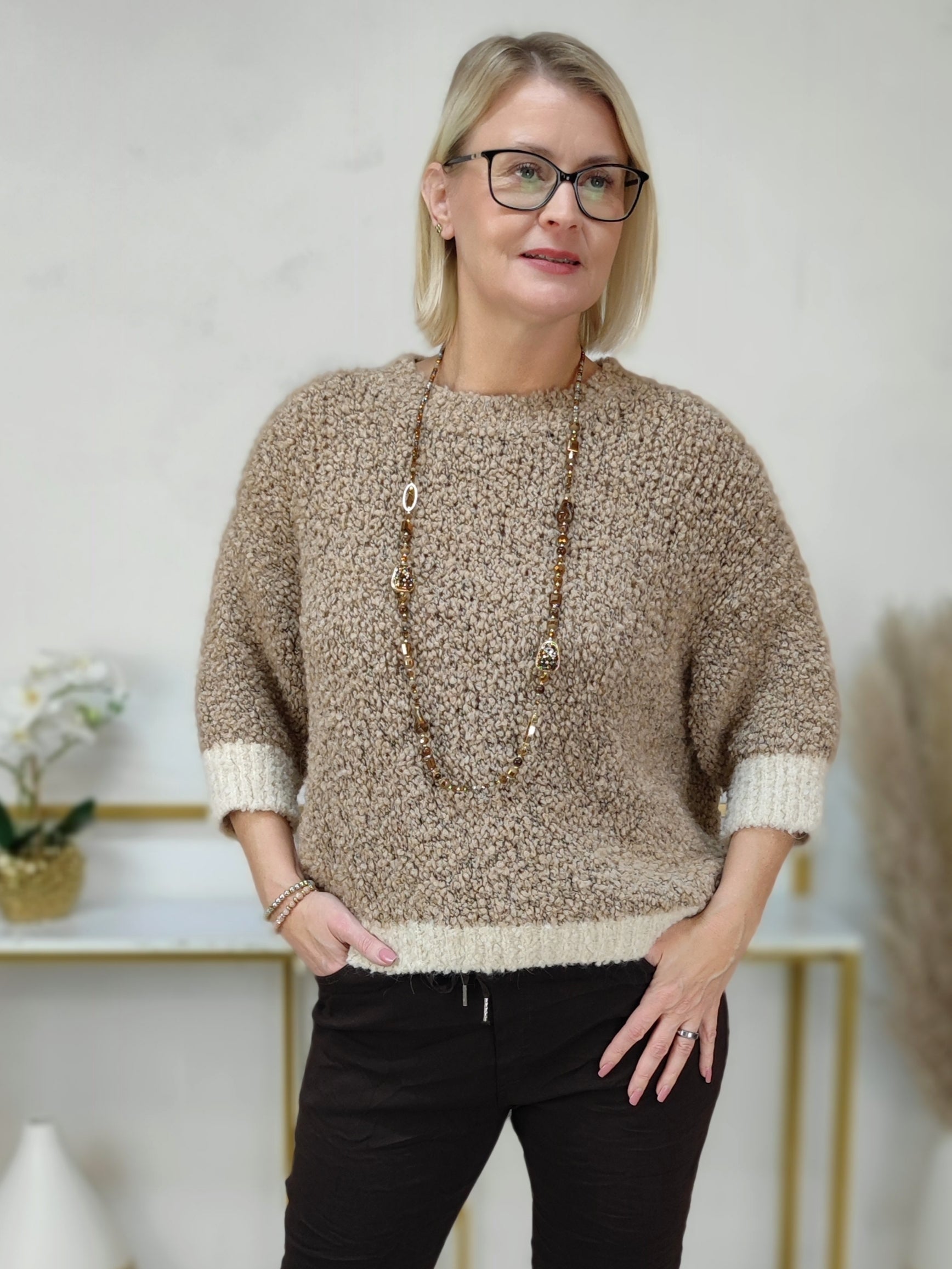 Weicher Boucle Pullover camel/beige (36-42/44)