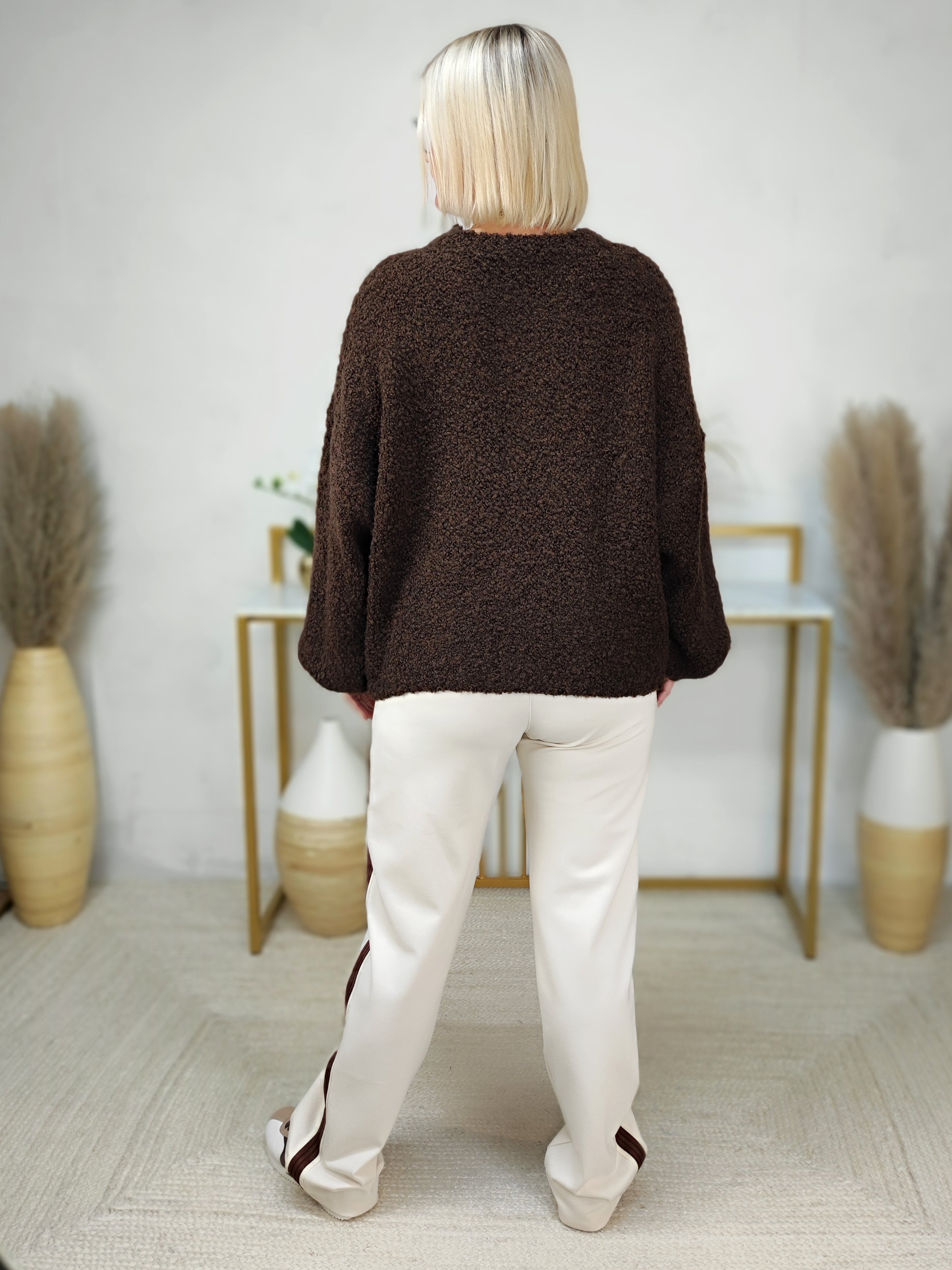 Weicher Boucle Pullover einfarbig schoko (36-42/44)