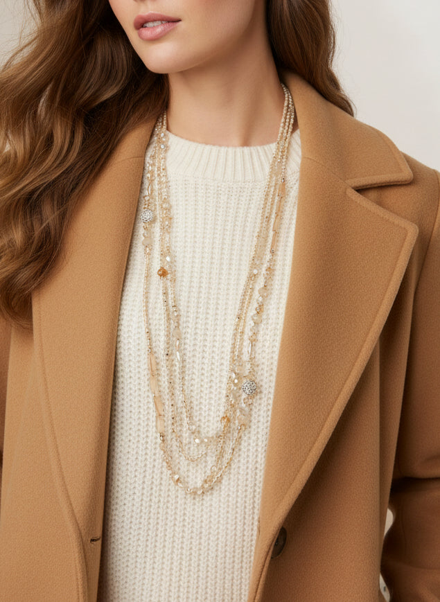 Lange Perlenkette 3 reihig creme/beige