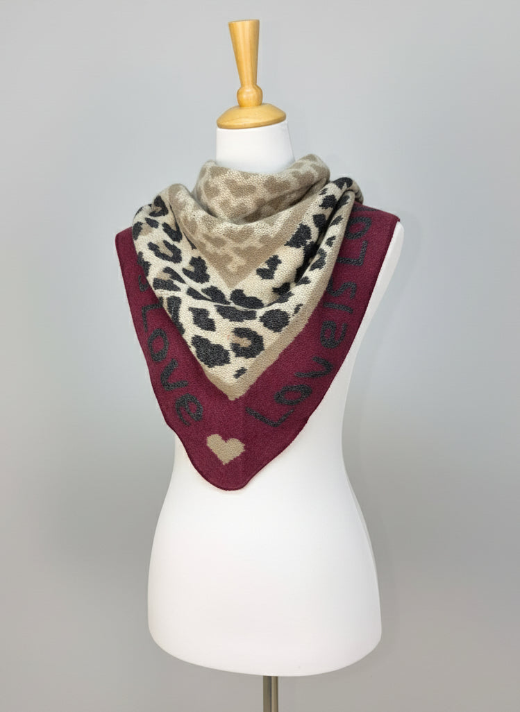 Wollschal/Dreieckschal "Love" beige/vino