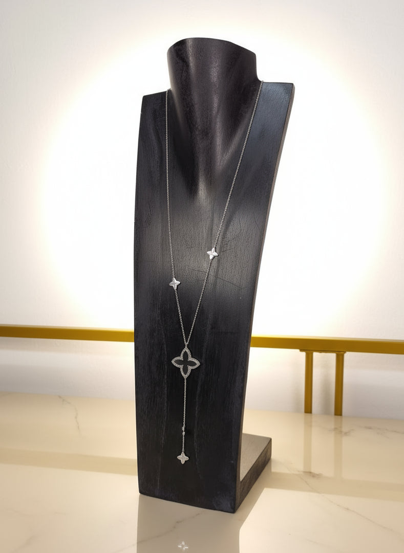 Lange Y-Halskette mit Kleeblättern Edelstahl