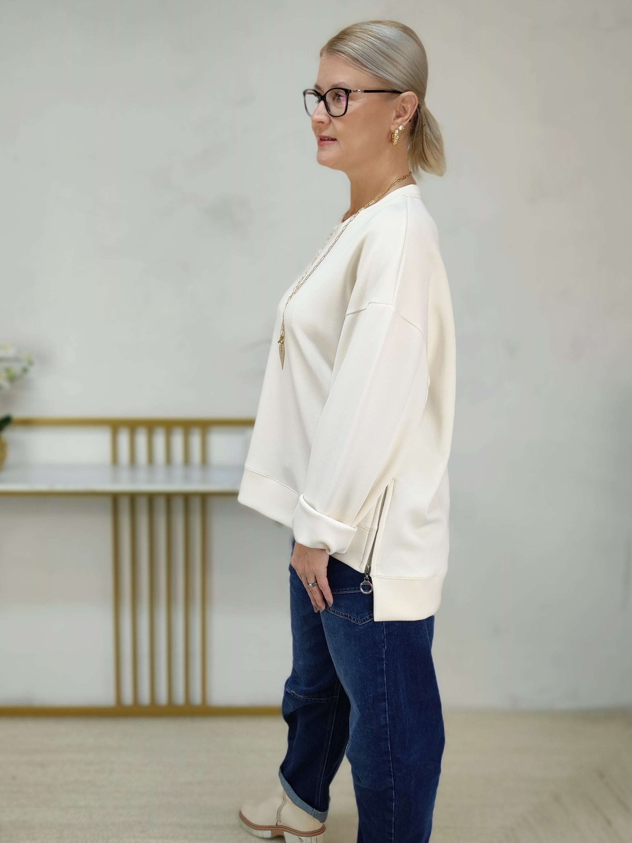 Sweatshirt einfarbig in creme (38/40-44)