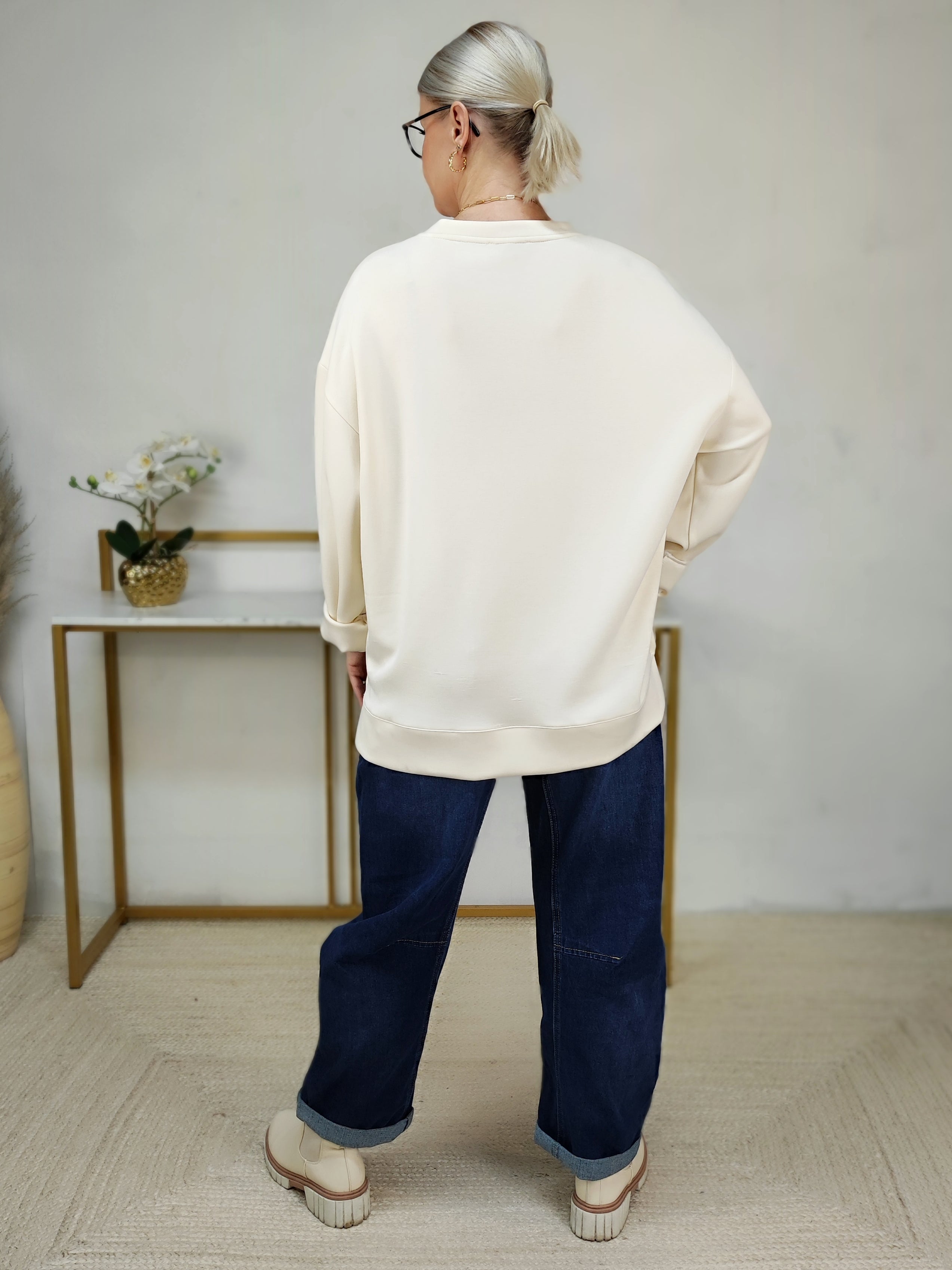 Sweatshirt einfarbig in creme (38/40-44)