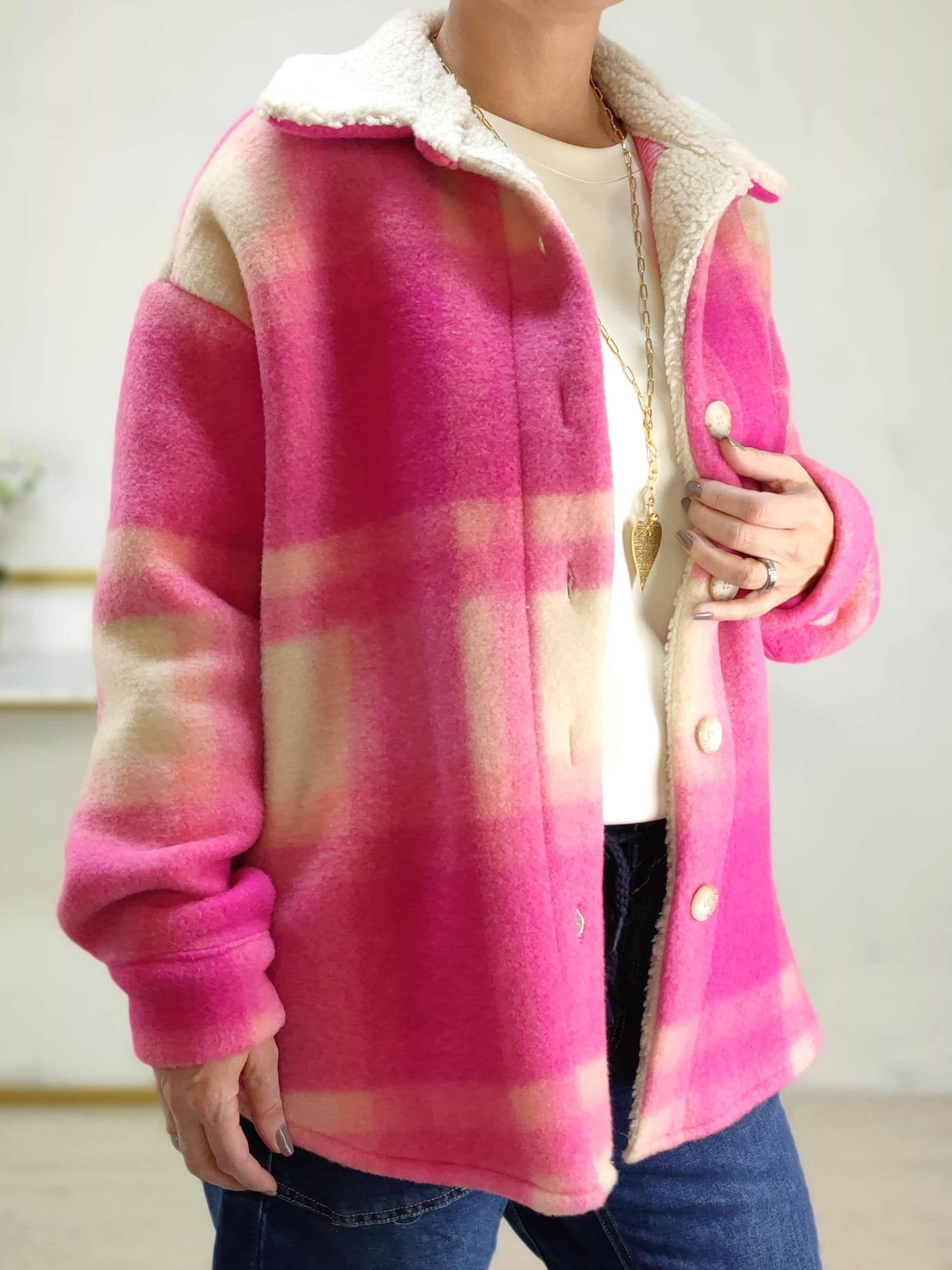 Warme Hemdjacke pink/beige (M & L)